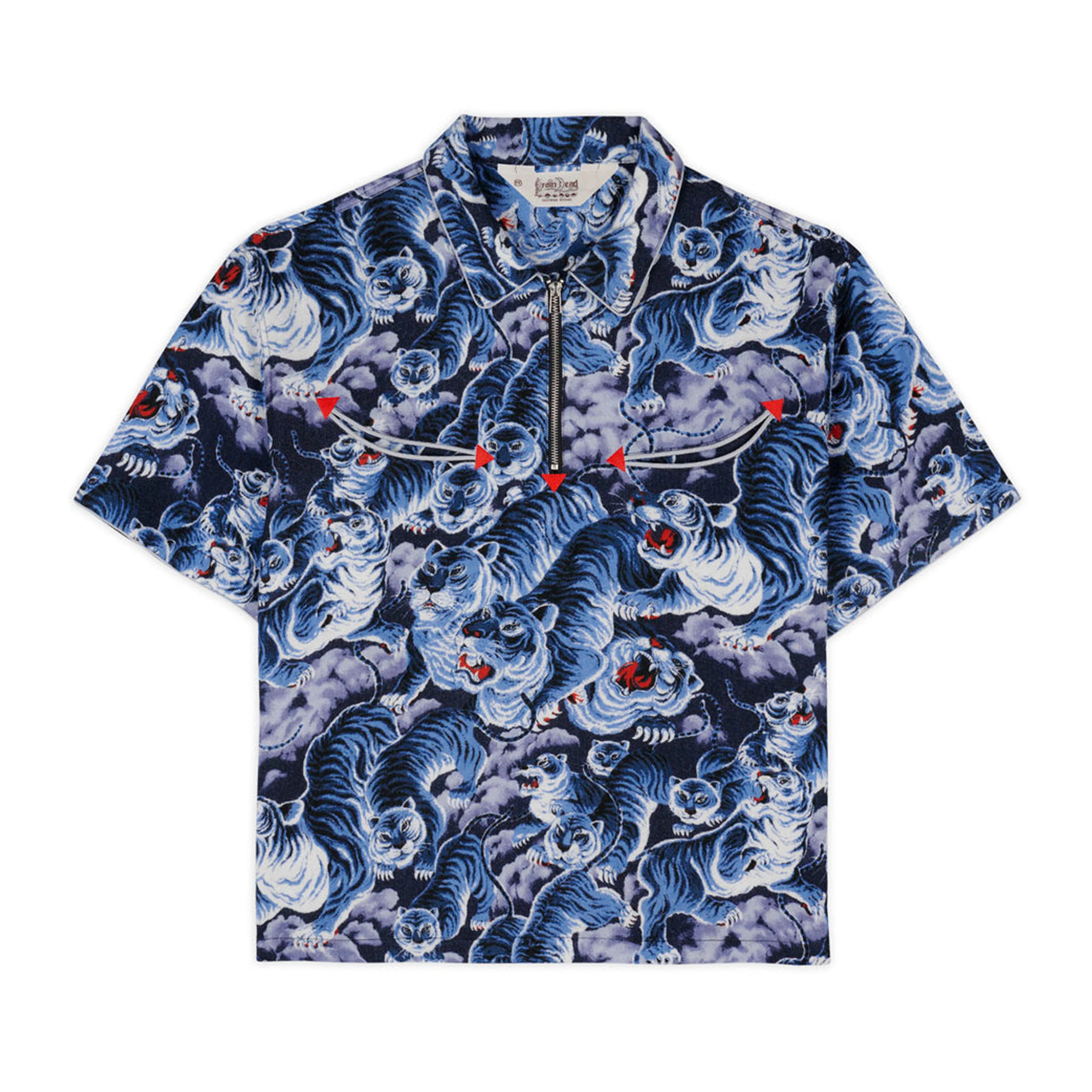 Brain Dead - Men's Big Cat Short Sleeve Western Shirt - (Navy)