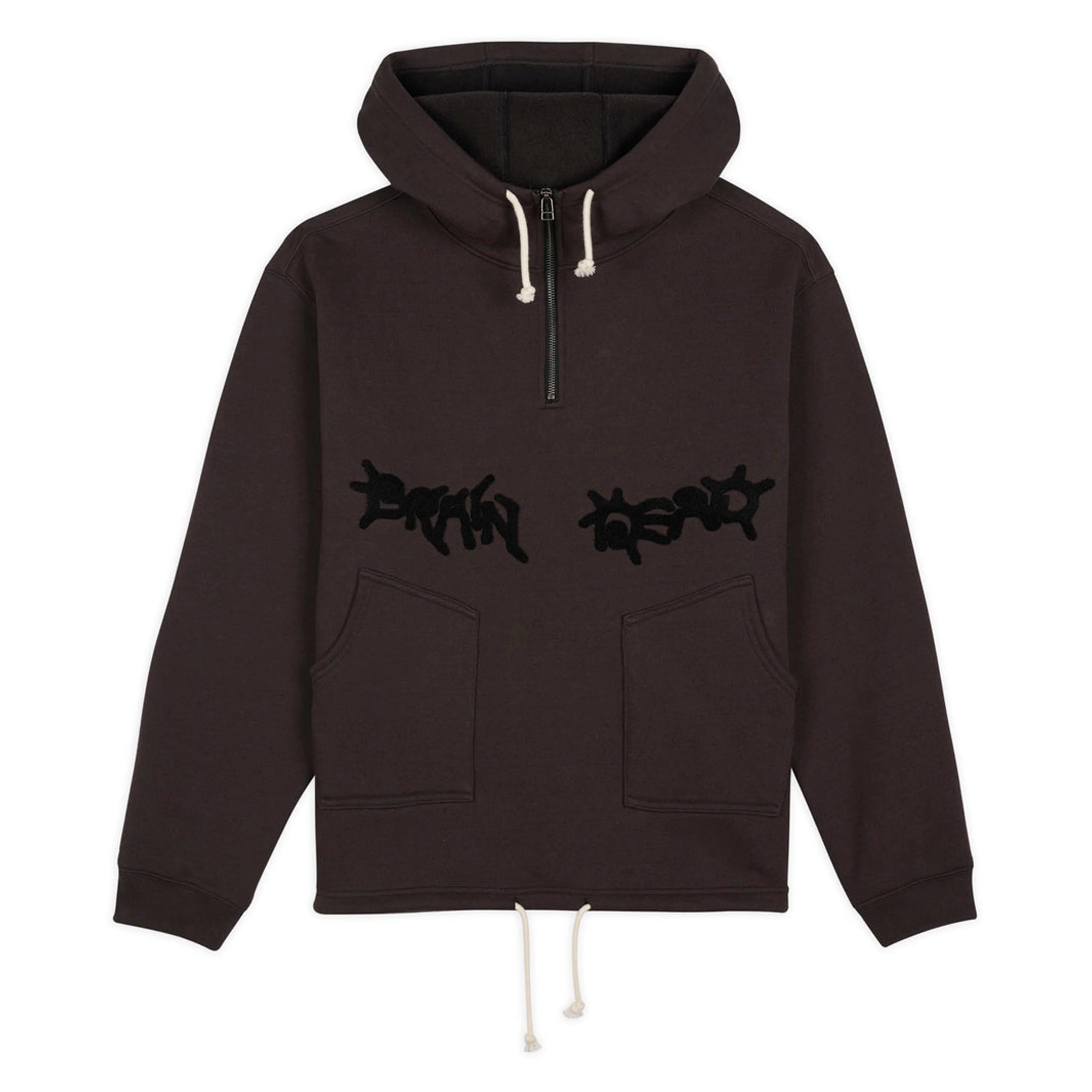 Brain Dead - Men's Chenille  Emboidered Half Zip Hoodie - (Black)