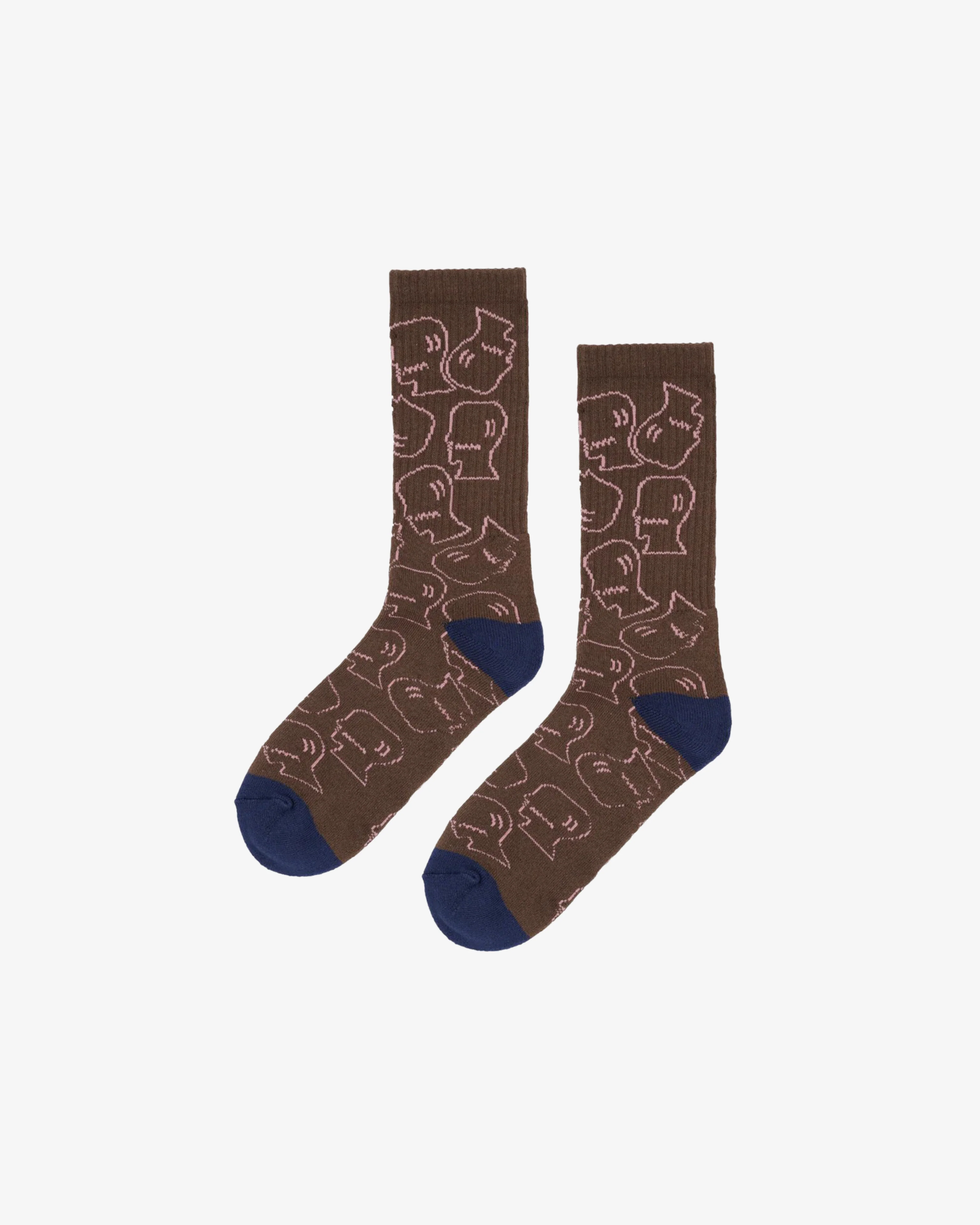 Brain Dead - Logohead Crew Socks - (Brown) - Image 2