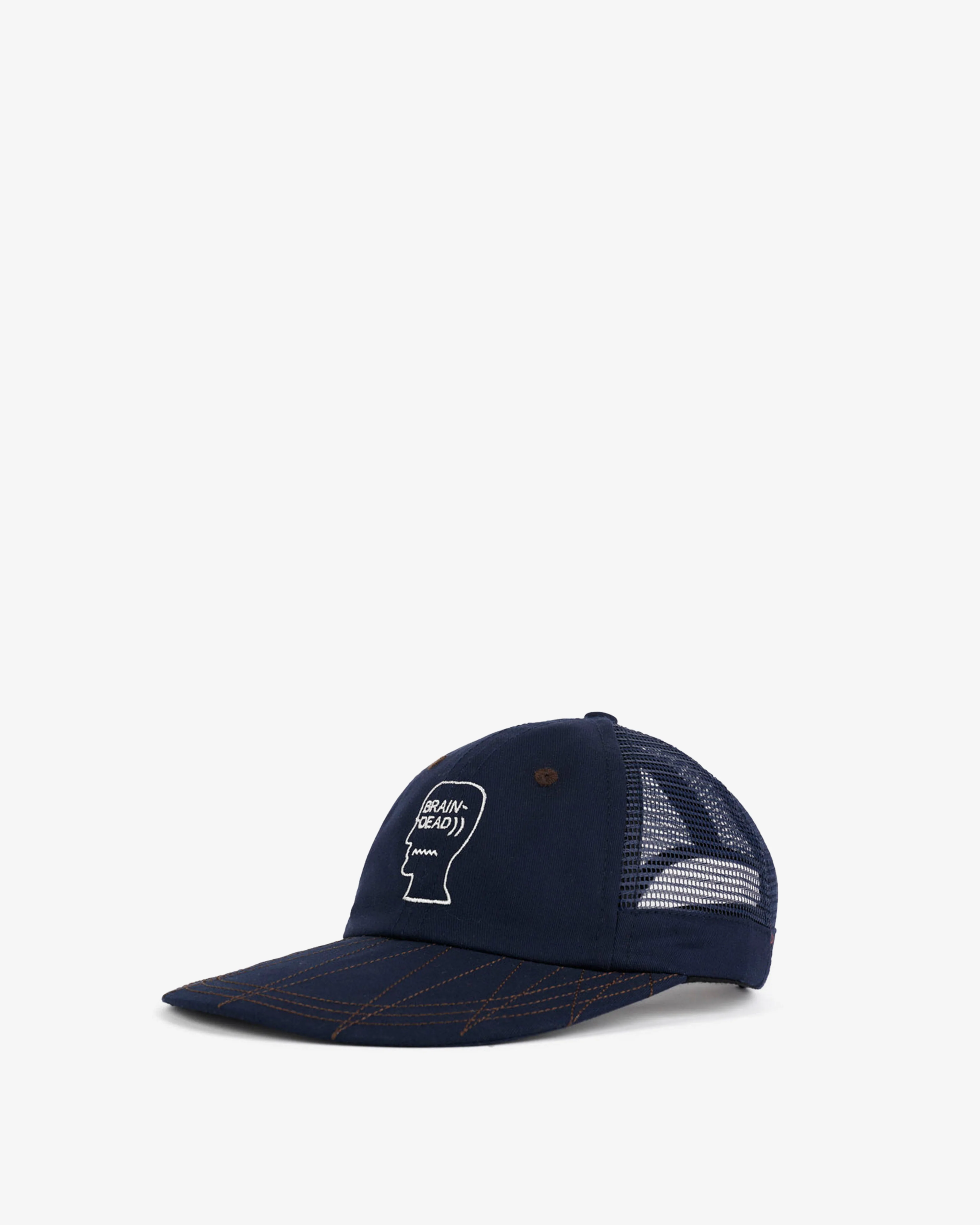Brain Dead - Men's Logohead Long Mesh Panel Hat - (Navy) - Image 2
