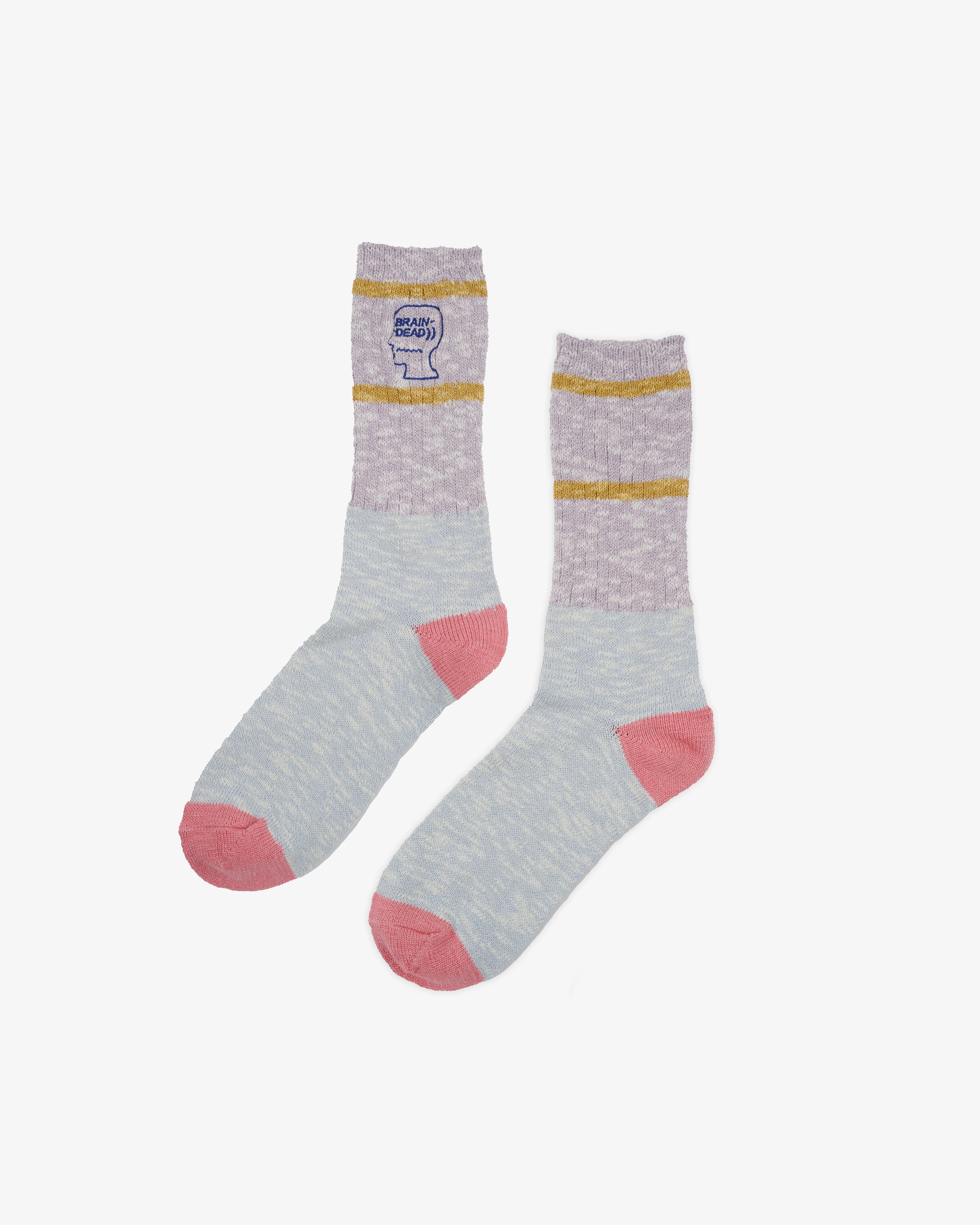 Brain Dead - Men's Slub 2 Stripes Crew Sock - (Light Blue)