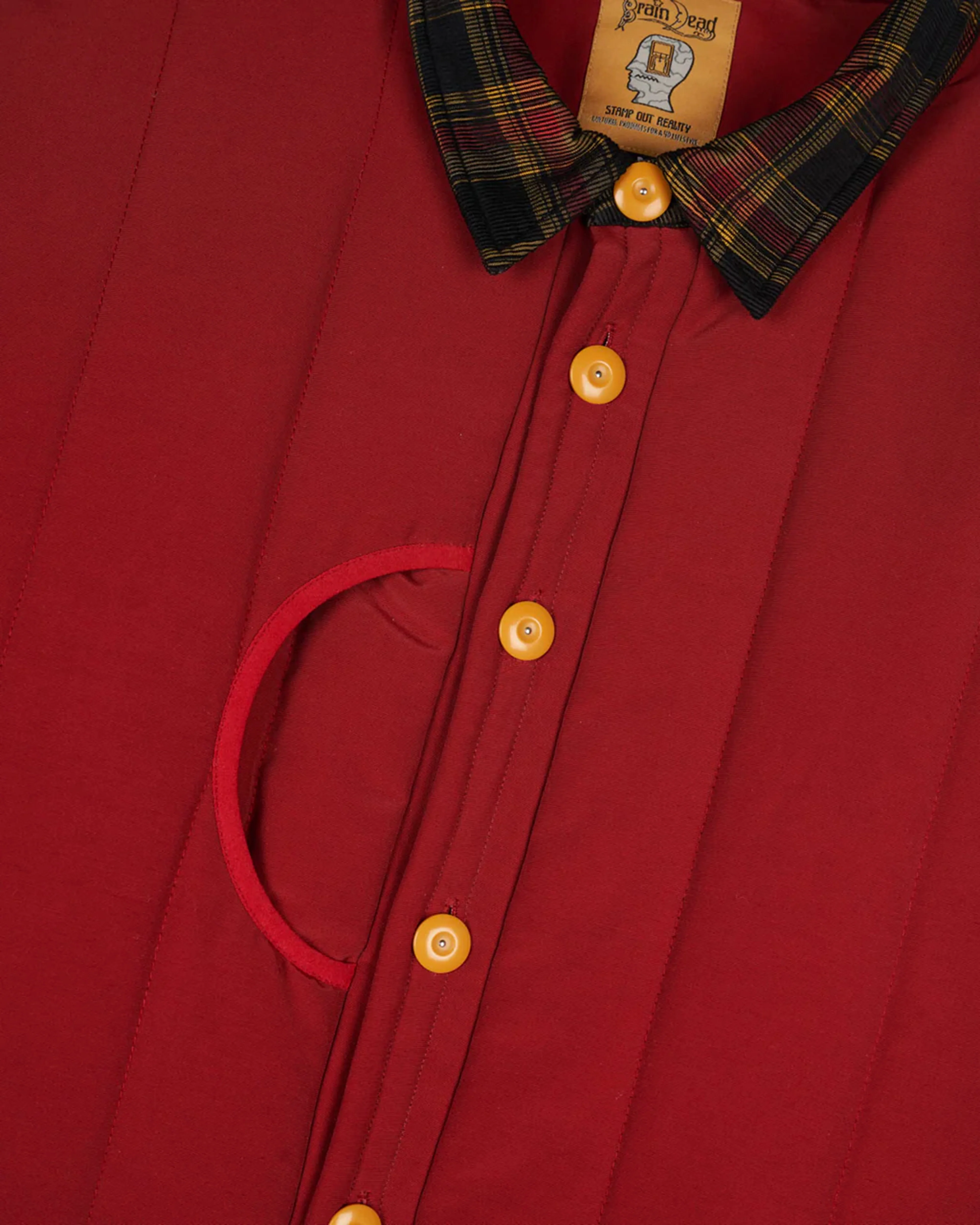 Brain Dead - Men's Puffer Button Up Shirt Jacket - (Red) - Image 3