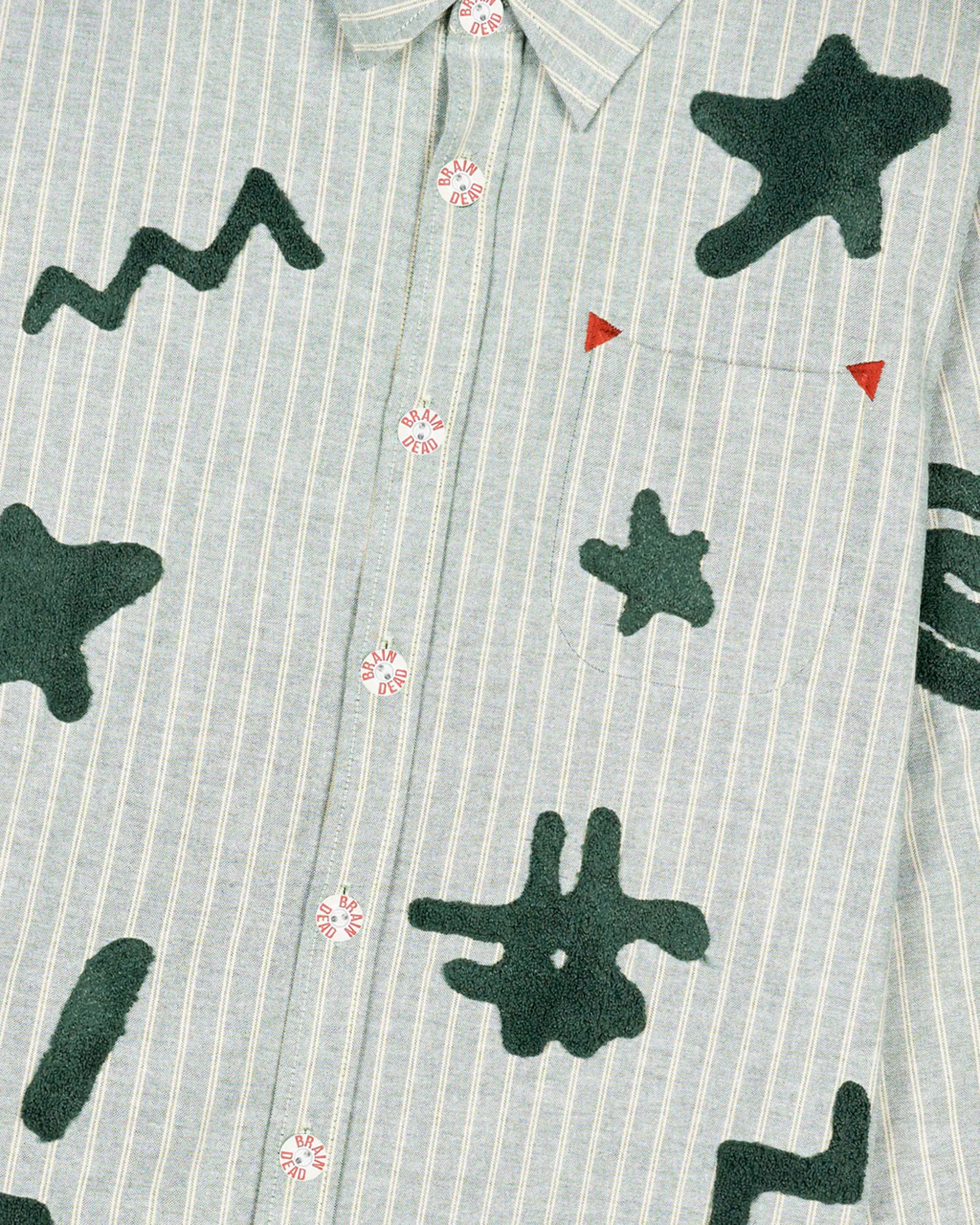 Brain Dead - Men's Striped Chenille Symbol Shirt - (Green) - Image 3