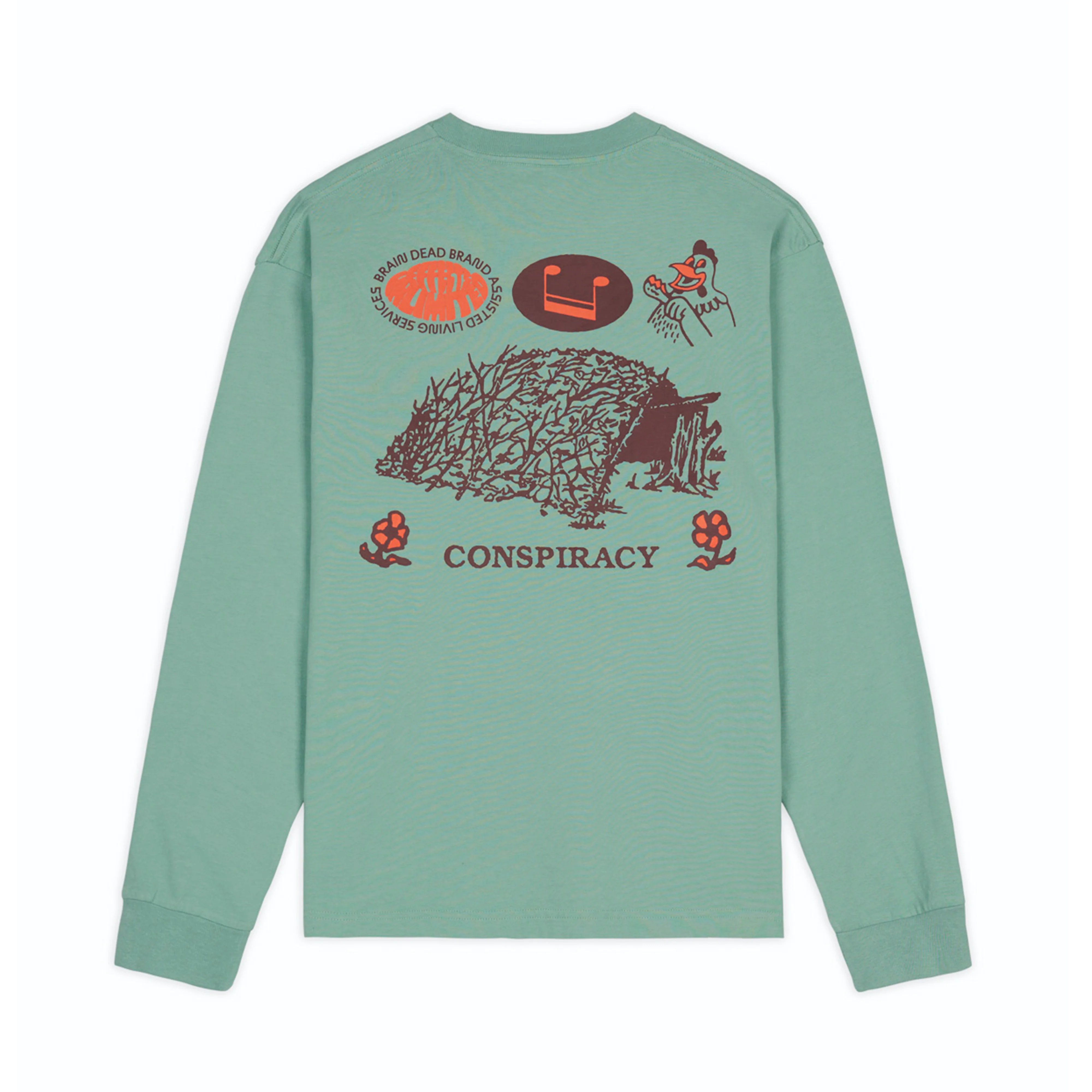 Brain Dead - Men's Conspiracy LS T-Shirt - (Grey/Green) - Image 2