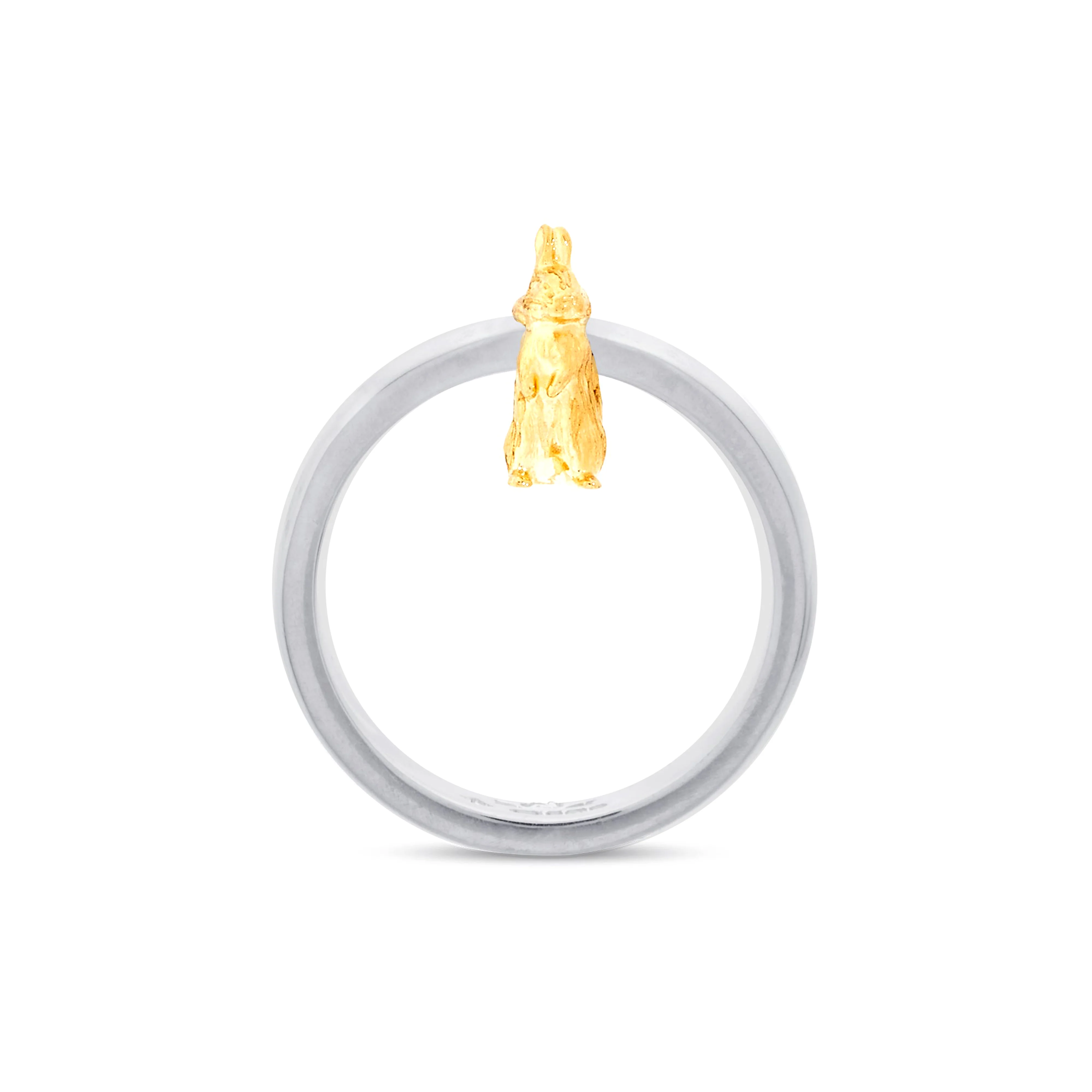 Bunney - Silver Ring with Yellow Gold Rabbit Charm - (Silver/Gold) - Image 3