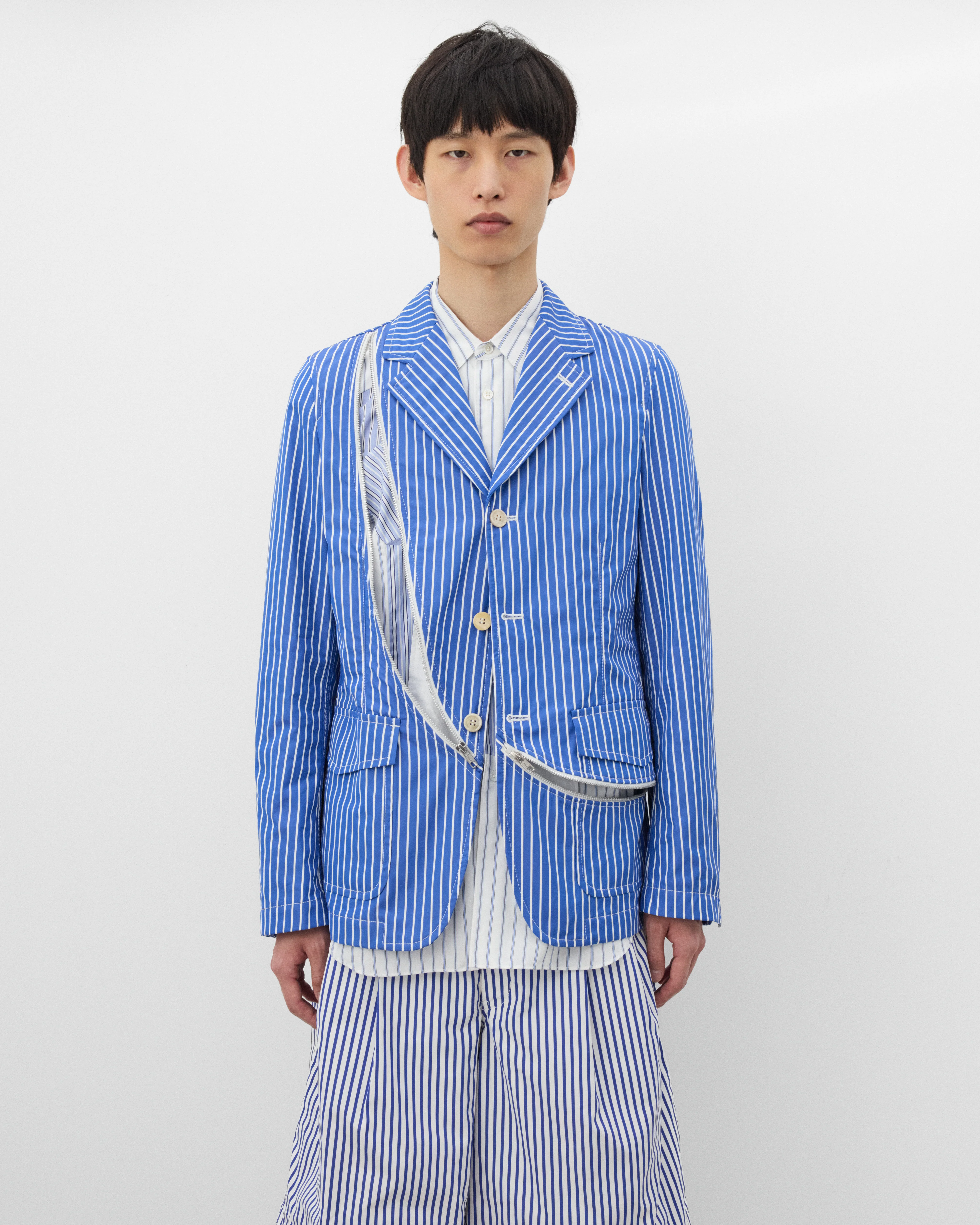 CDG Shirt - Men's Striped Zip Blazer - (Blue/White) - Image 2