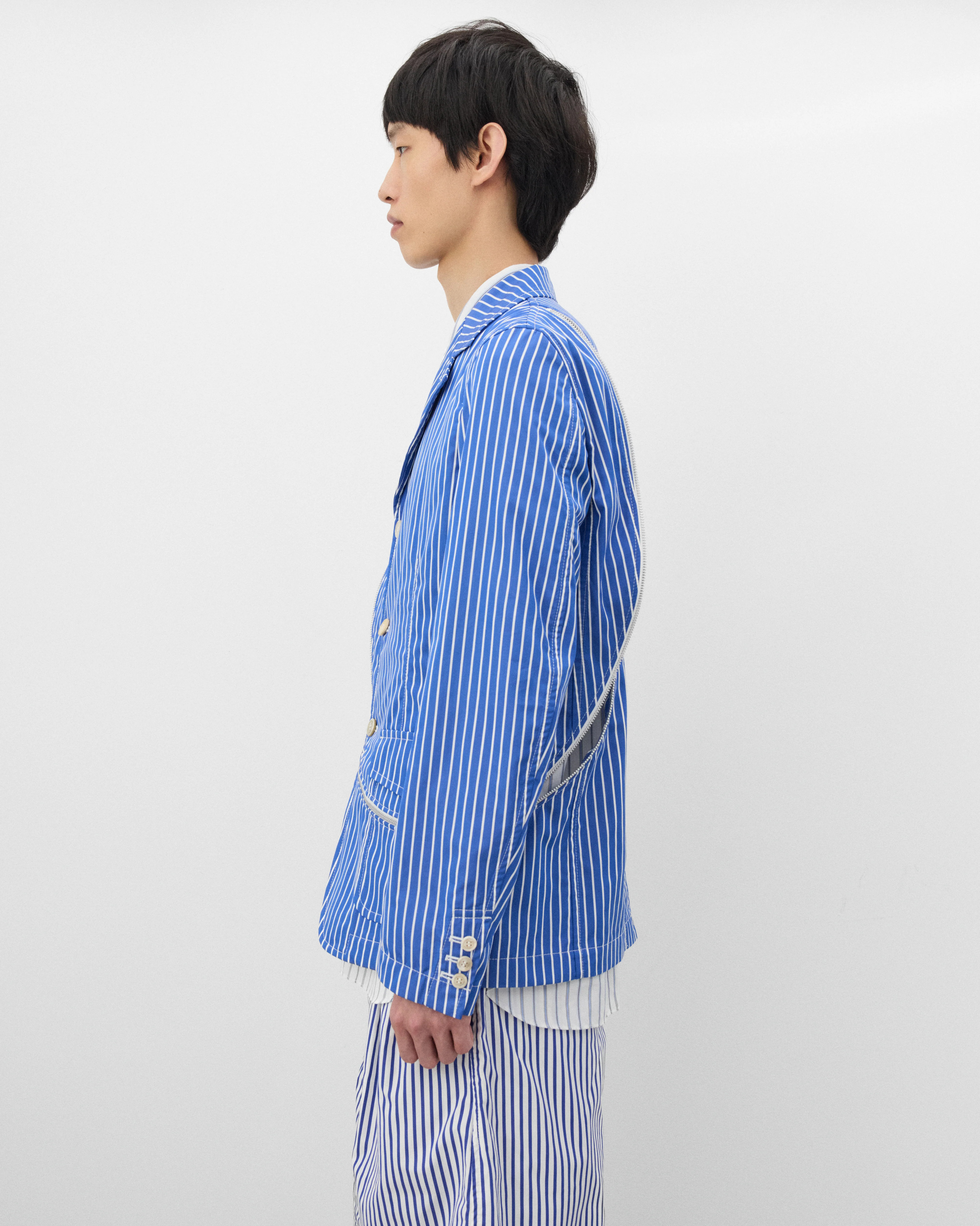 CDG Shirt - Men's Striped Zip Blazer - (Blue/White) - Image 3