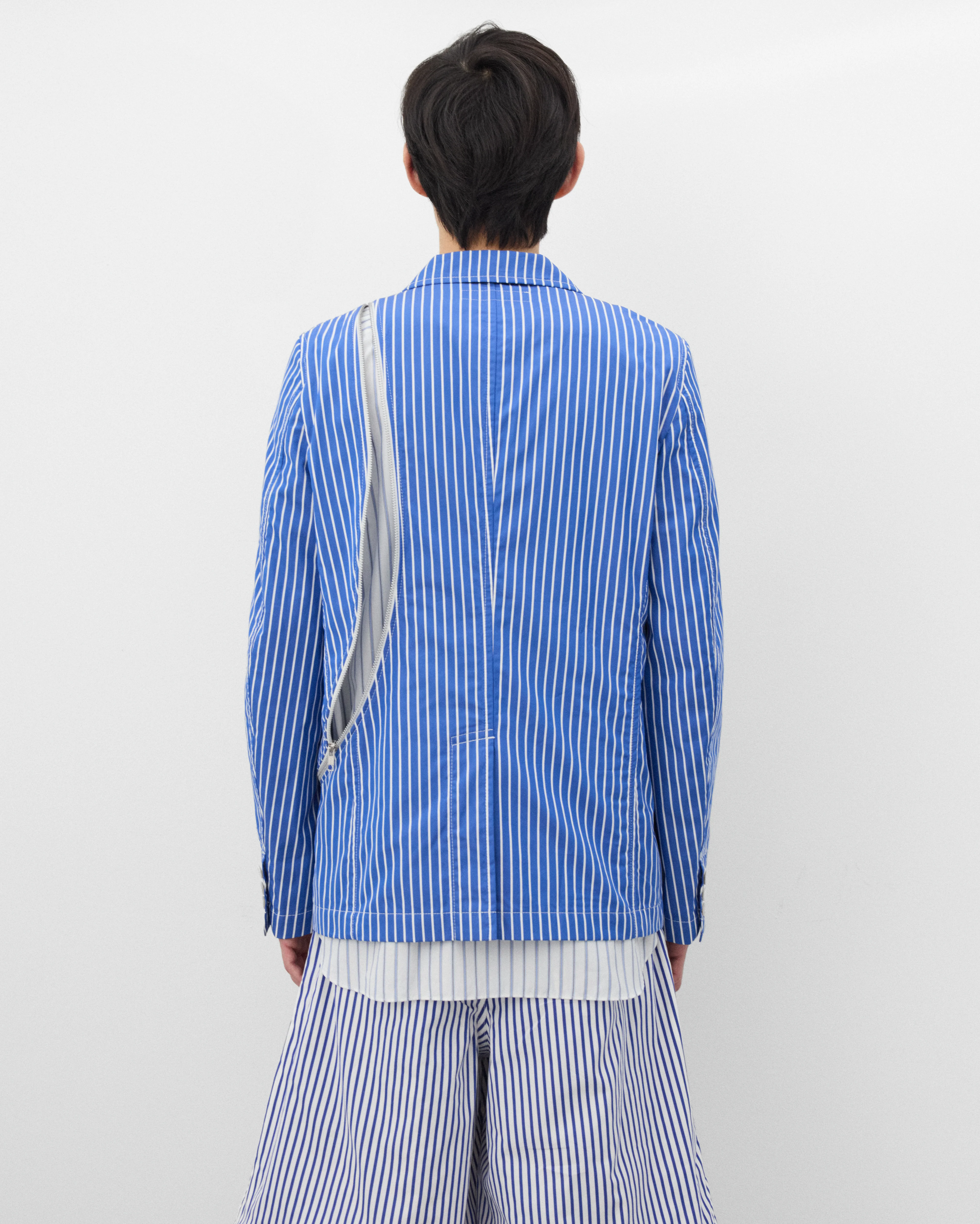 CDG Shirt - Men's Striped Zip Blazer - (Blue/White) - Image 4