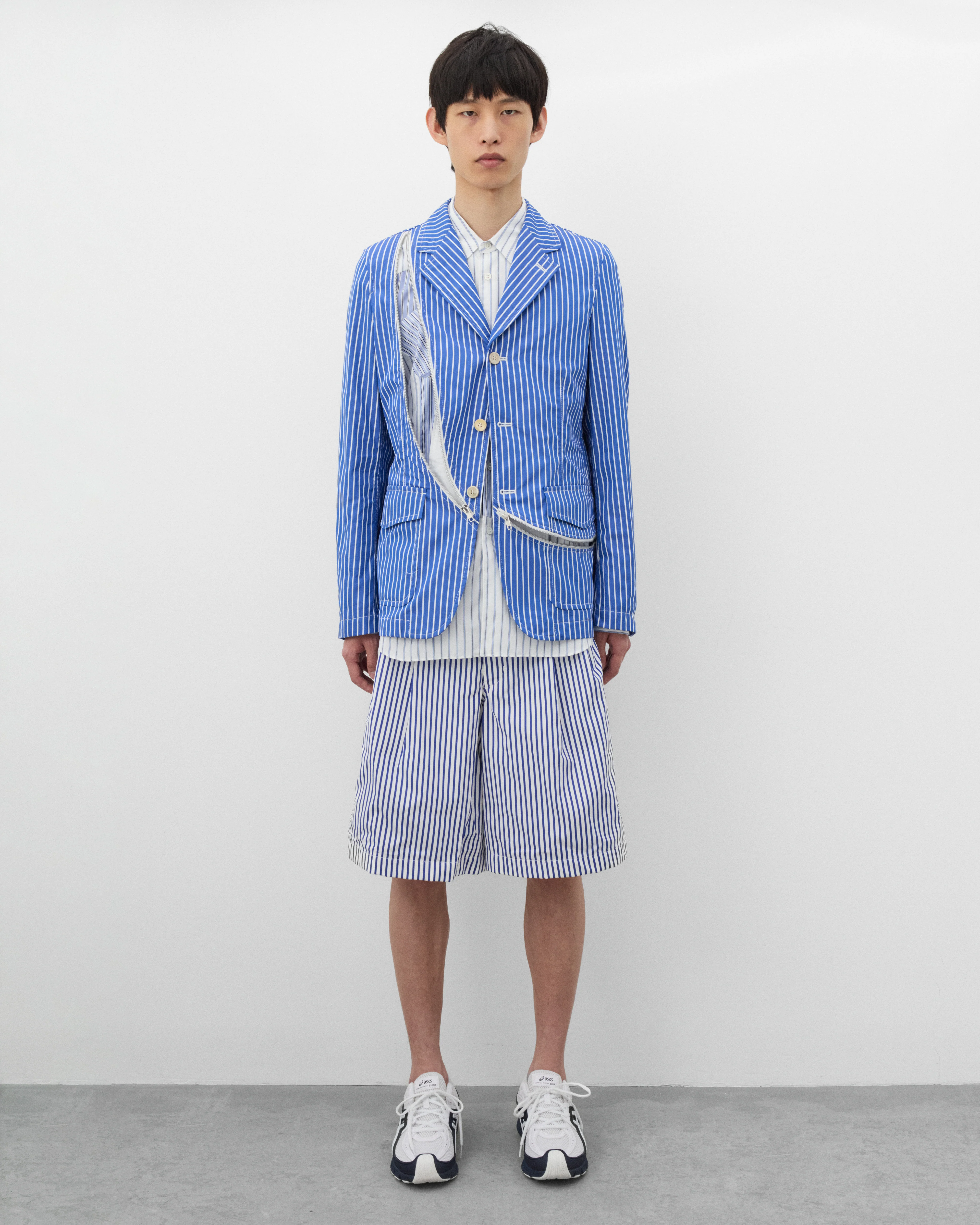 CDG Shirt - Men's Striped Zip Blazer - (Blue/White) - Image 5