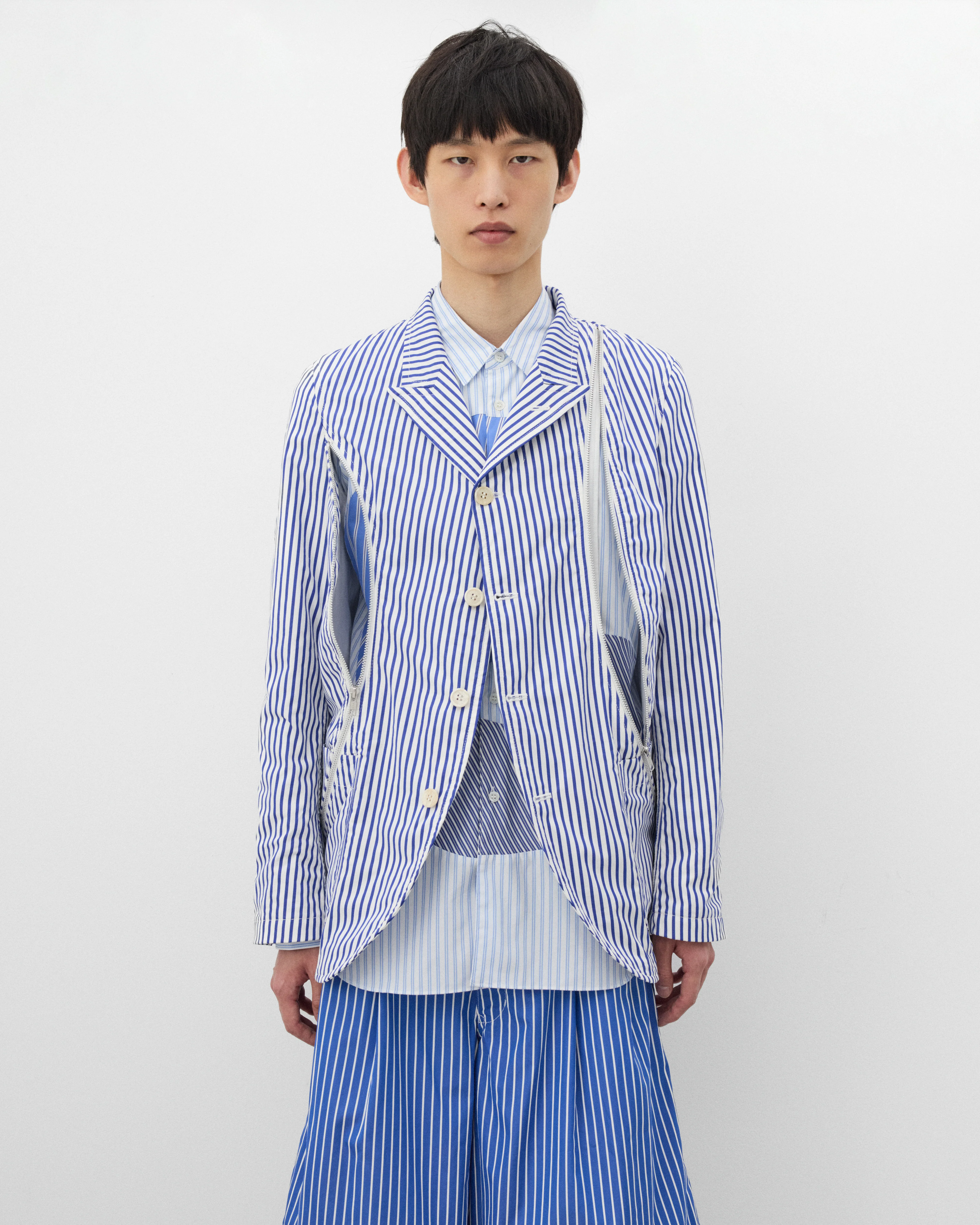 CDG Shirt - Men's Striped Zip Blazer - (Blue/White) - Image 2
