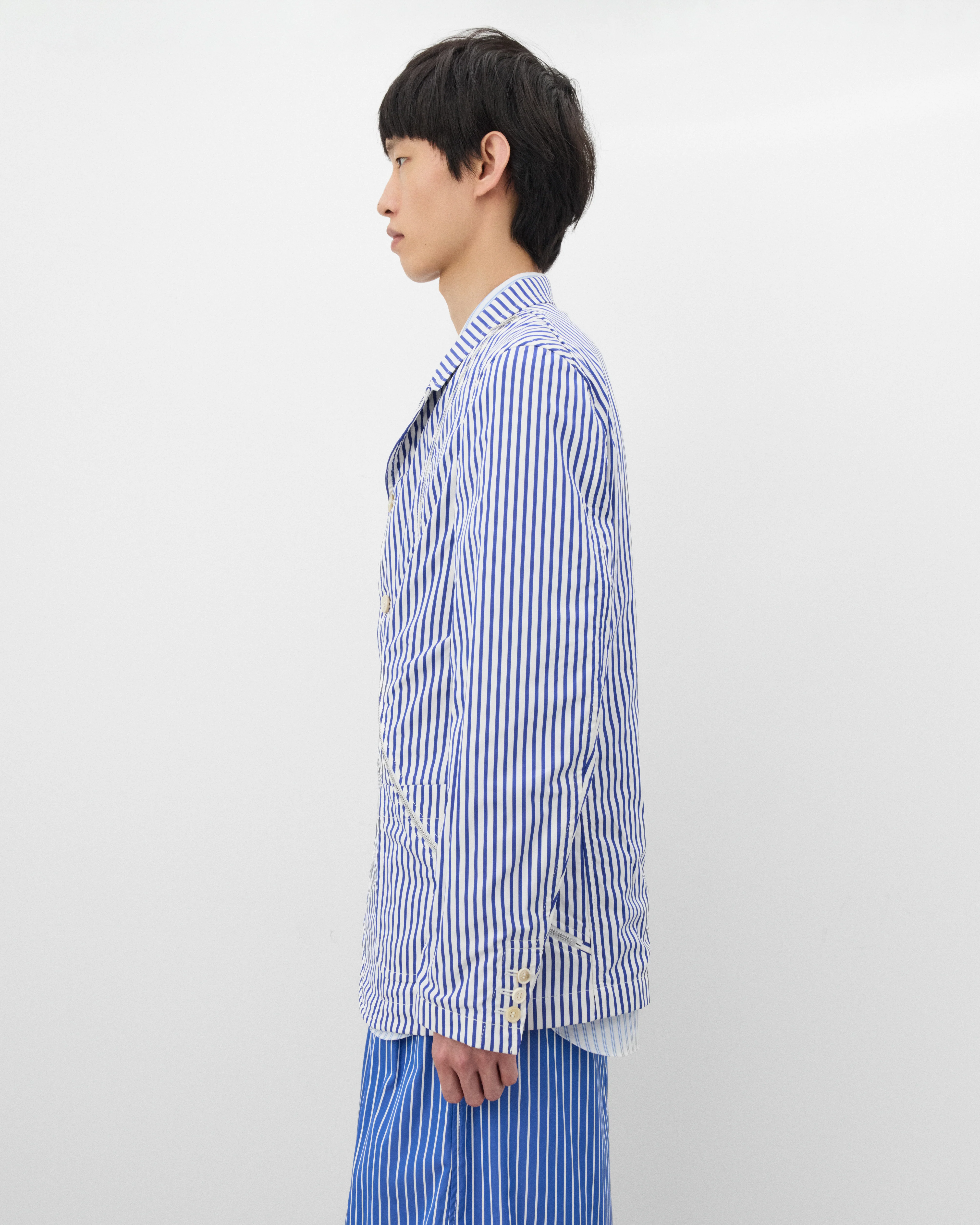 CDG Shirt - Men's Striped Zip Blazer - (Blue/White) - Image 3