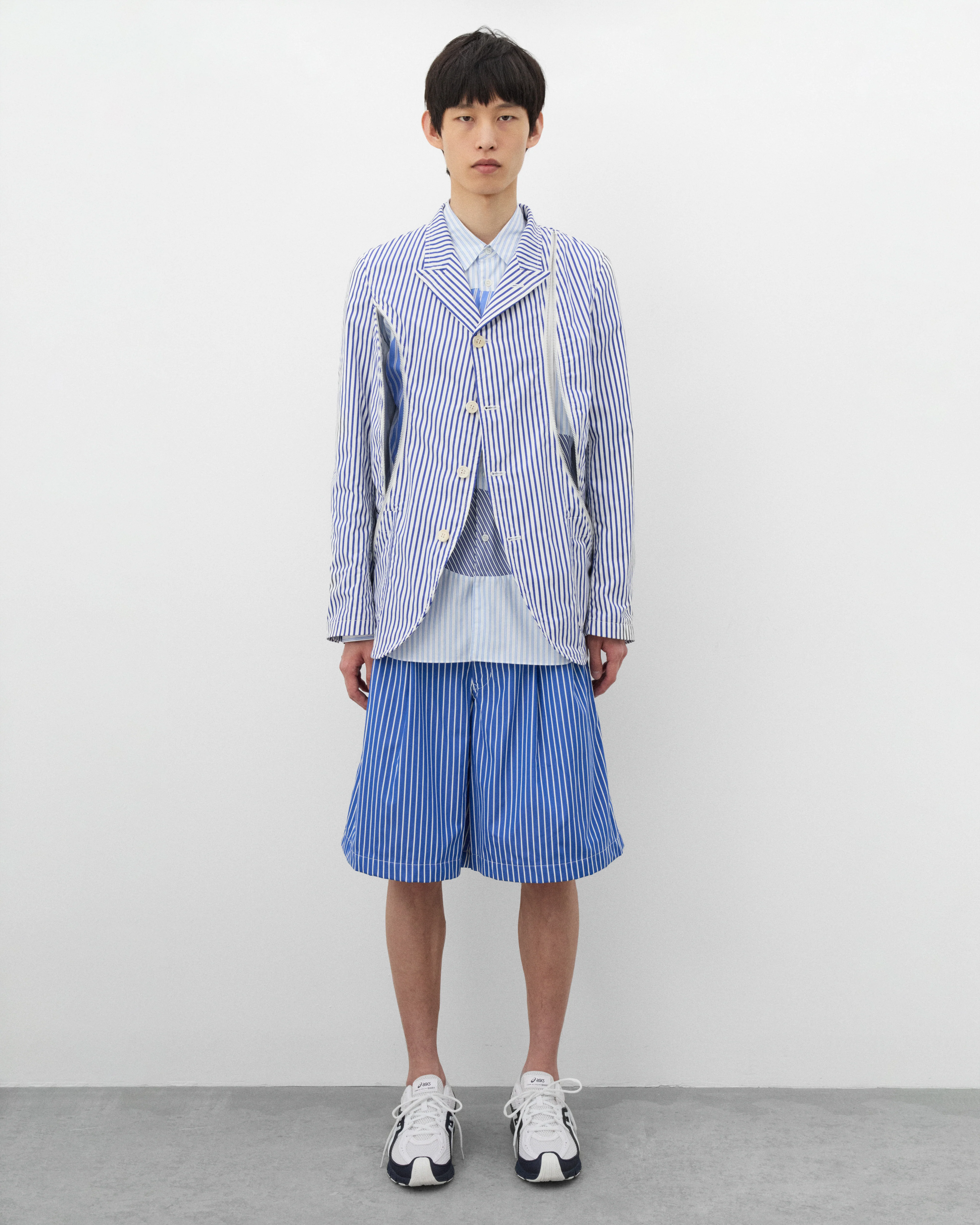 CDG Shirt - Men's Striped Zip Blazer - (Blue/White) - Image 5