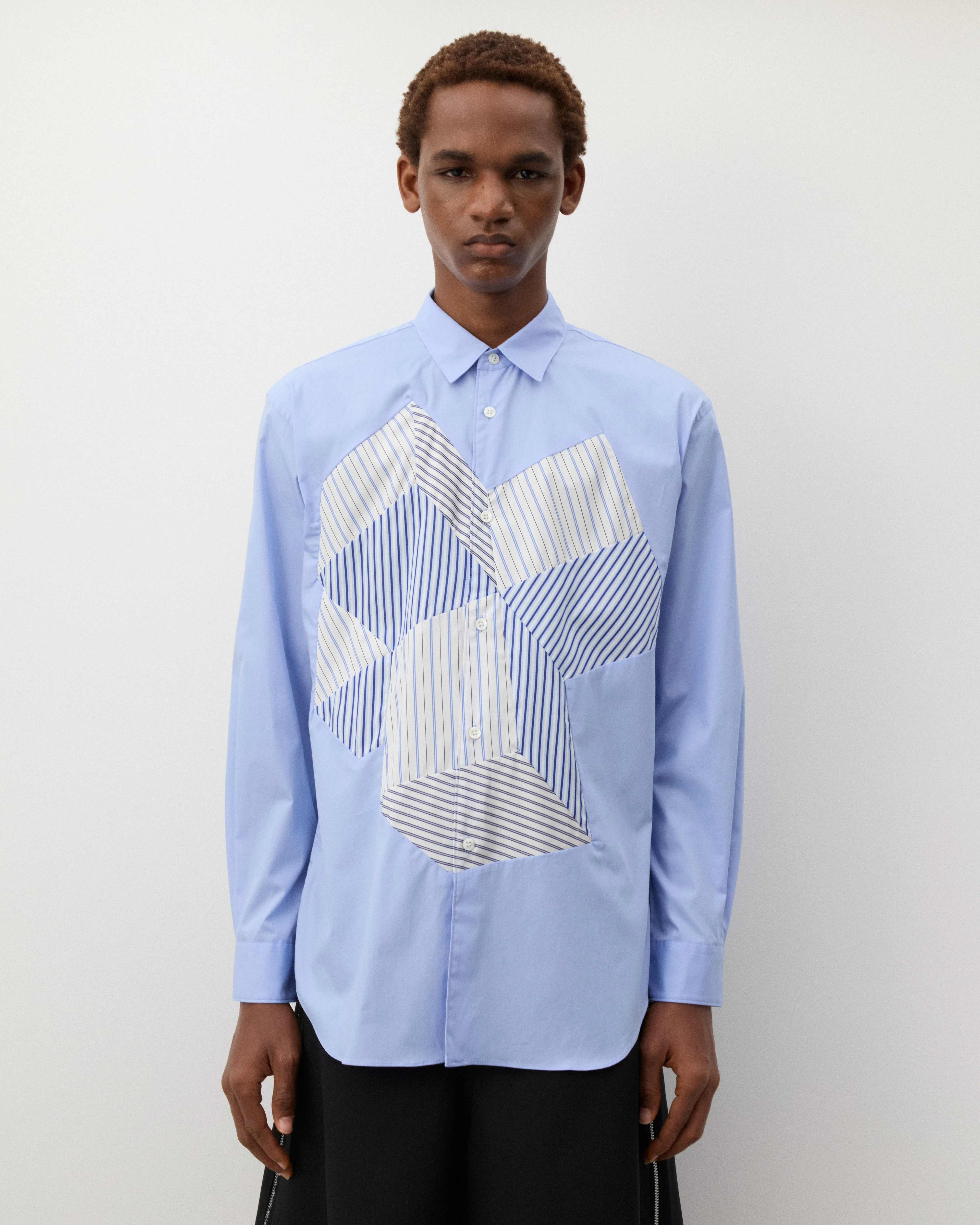 CDG Shirt - Men's Geometric Stripe Pattern Shirt - (Blue) - Image 3