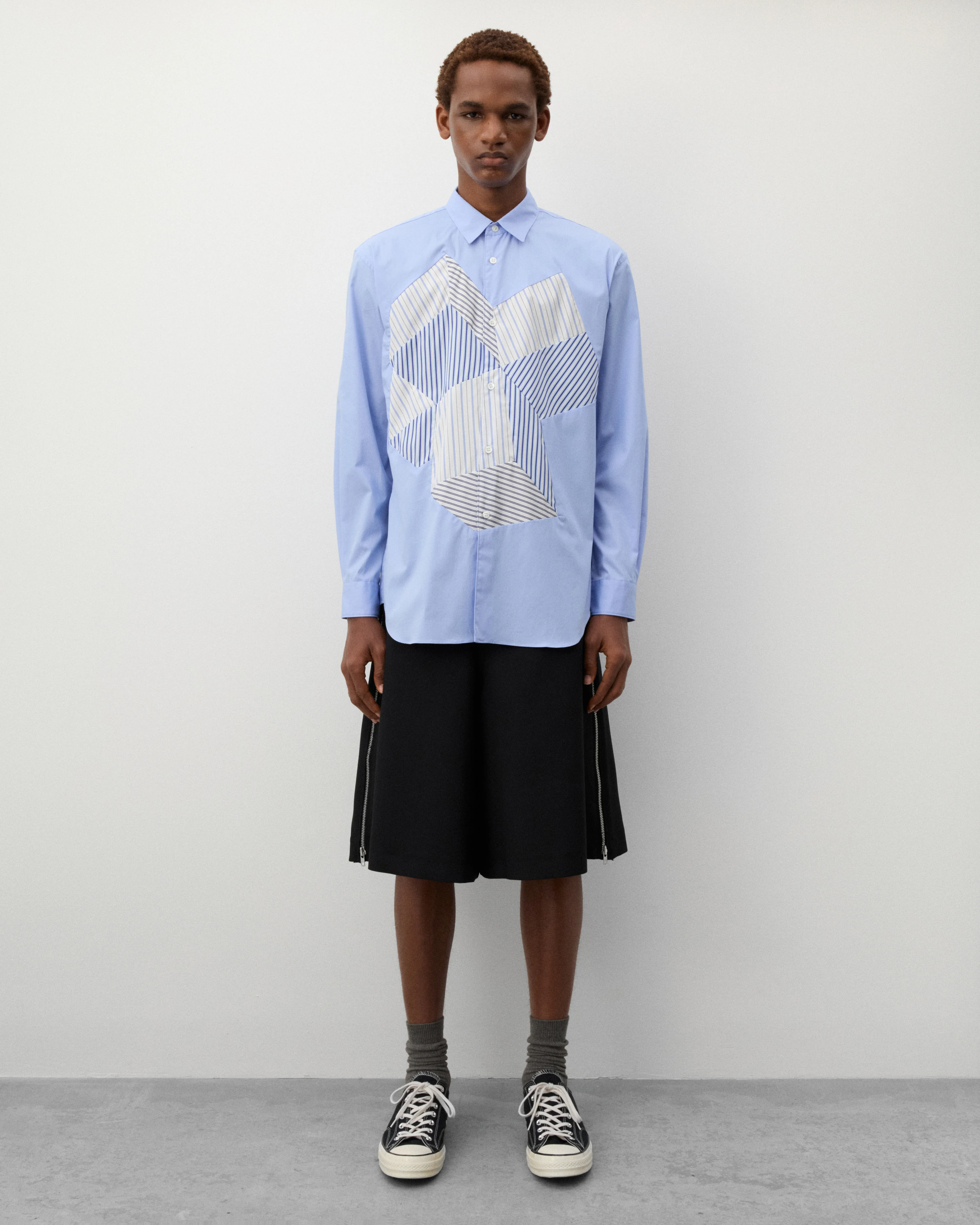 CDG Shirt - Men's Geometric Stripe Pattern Shirt - (Blue) - Image 6