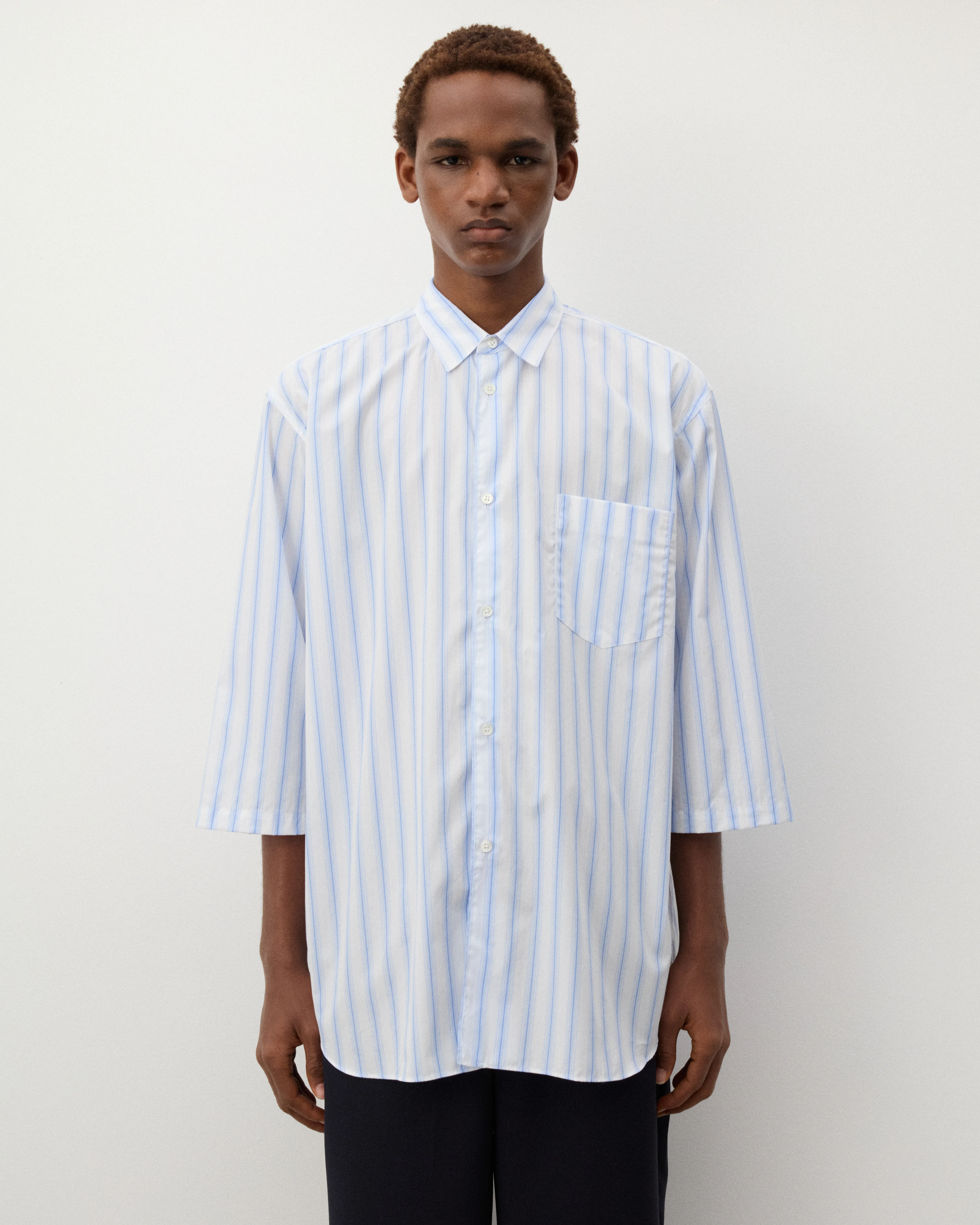 CDG Shirt - Men's Short Sleeve Striped Shirt - (Blue Stripe) - Image 3