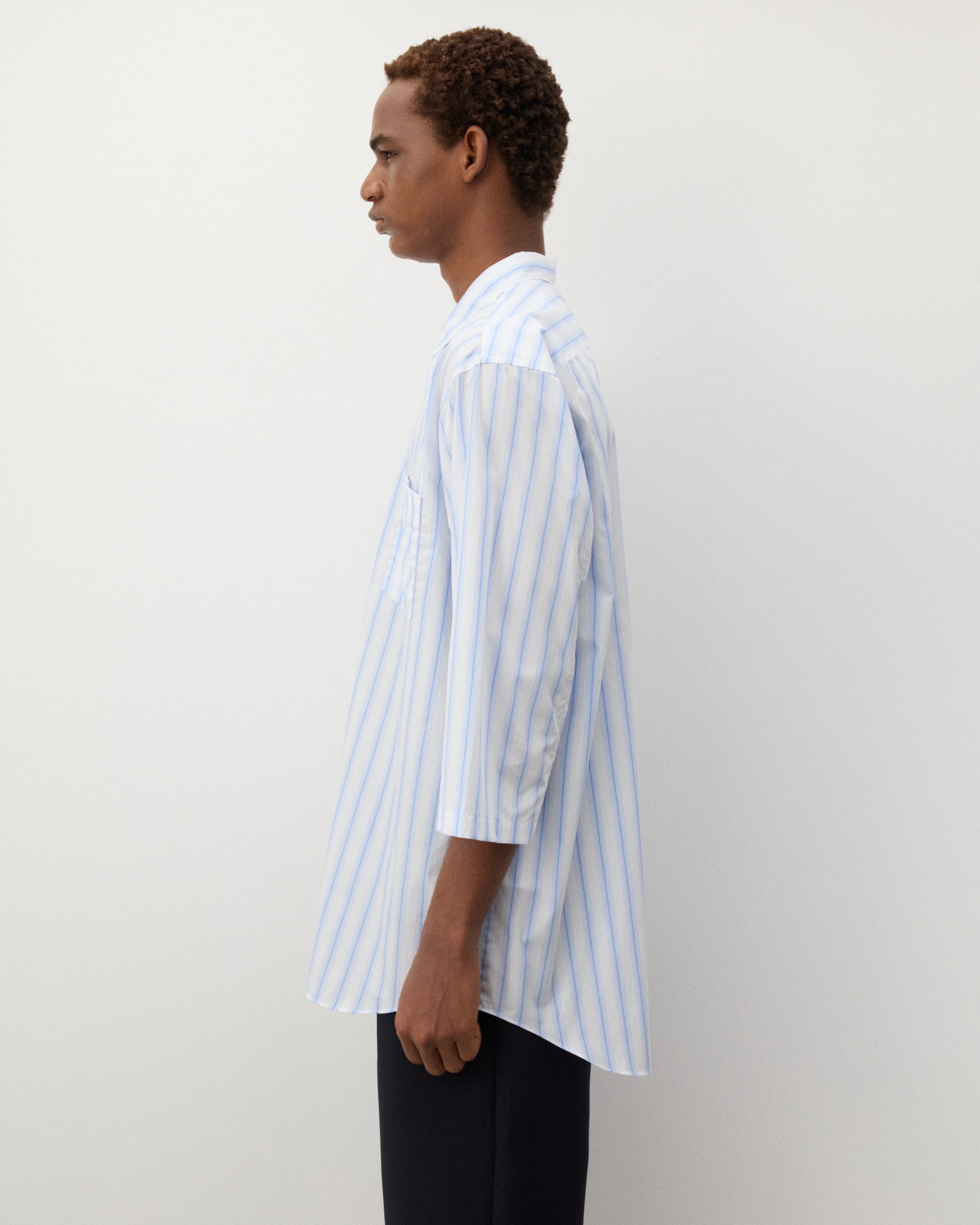 CDG Shirt - Men's Short Sleeve Striped Shirt - (Blue Stripe) - Image 4