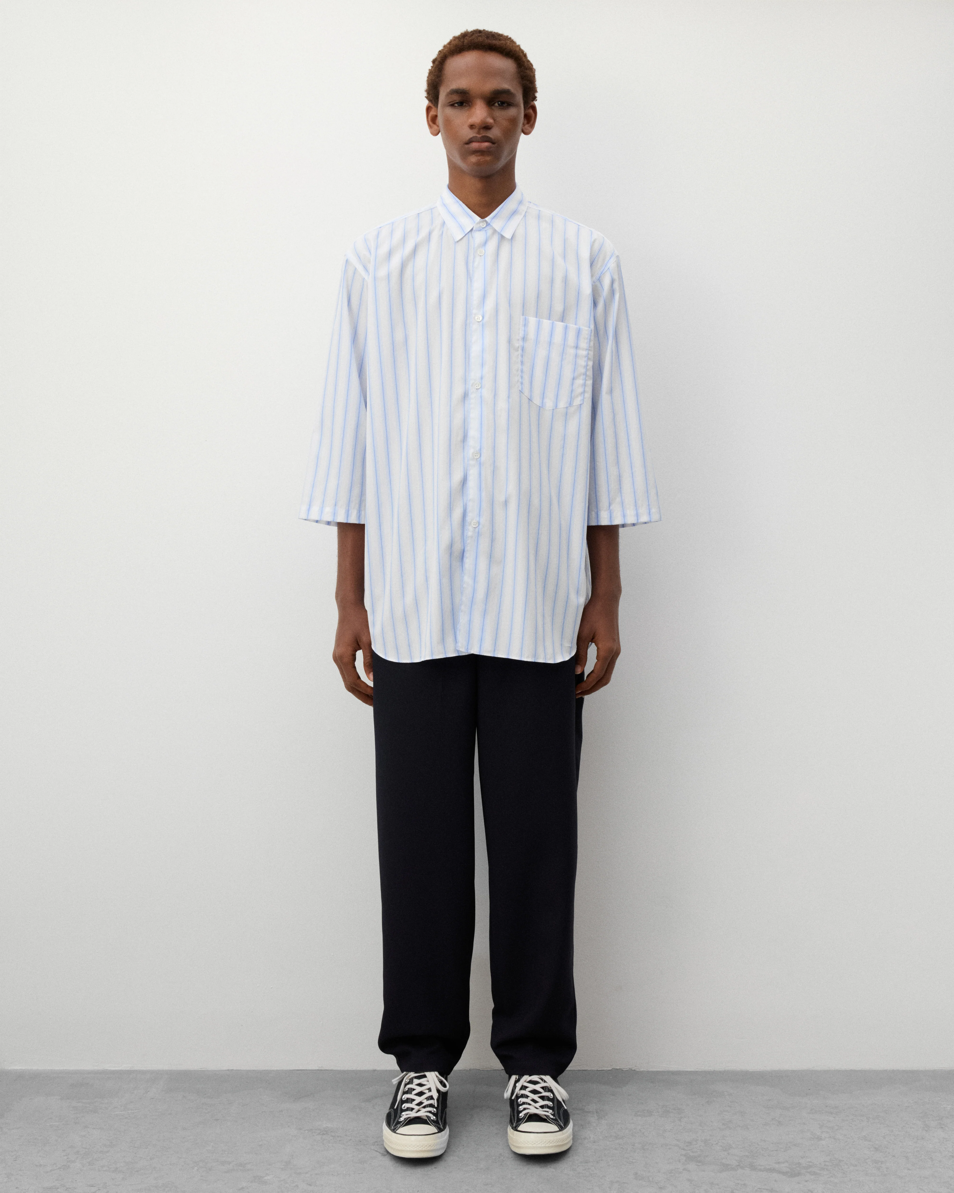 CDG Shirt - Men's Short Sleeve Striped Shirt - (Blue Stripe) - Image 6
