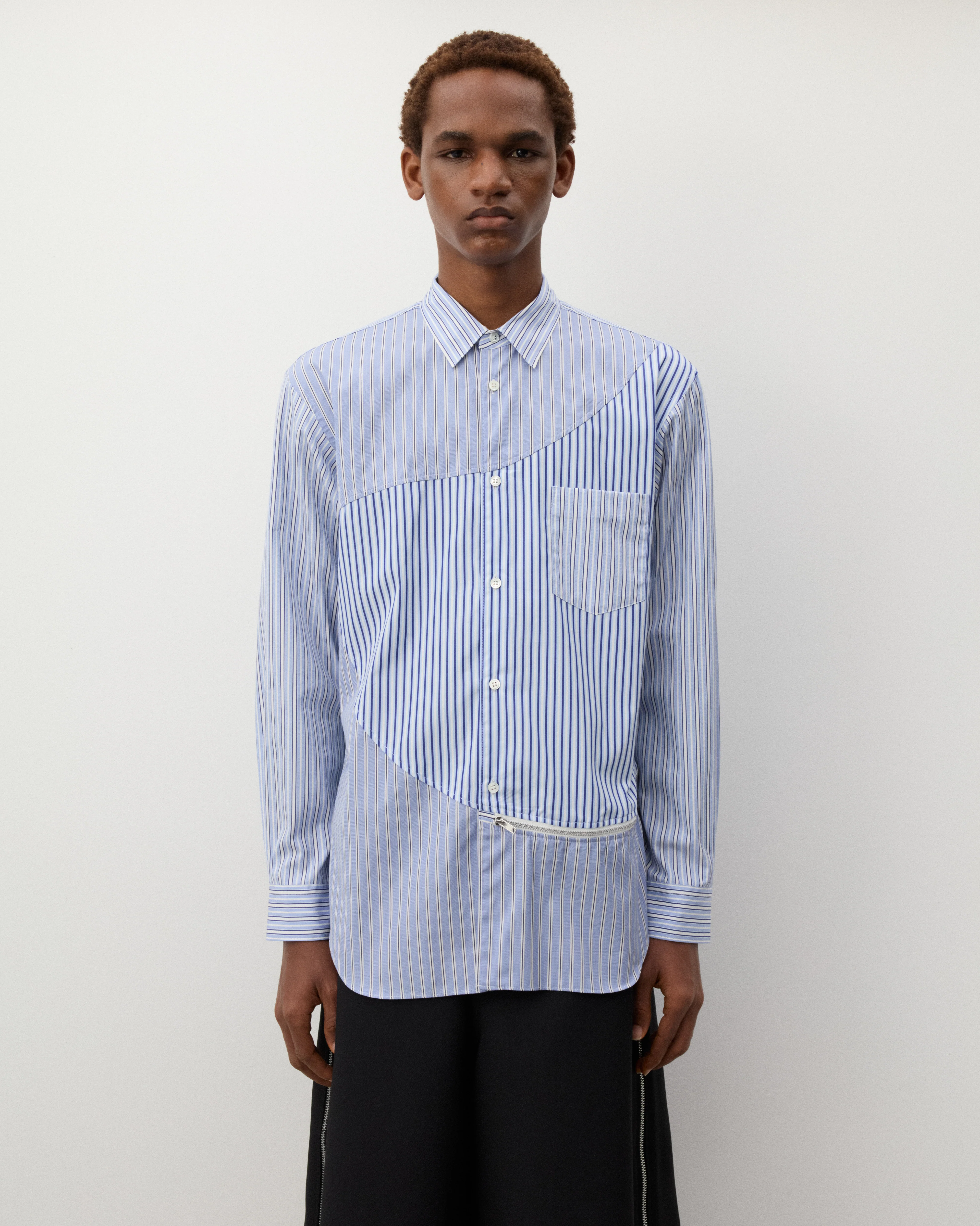 CDG Shirt - Men's Panelled Stripe Shirt - (Blue Stripe) - Image 3