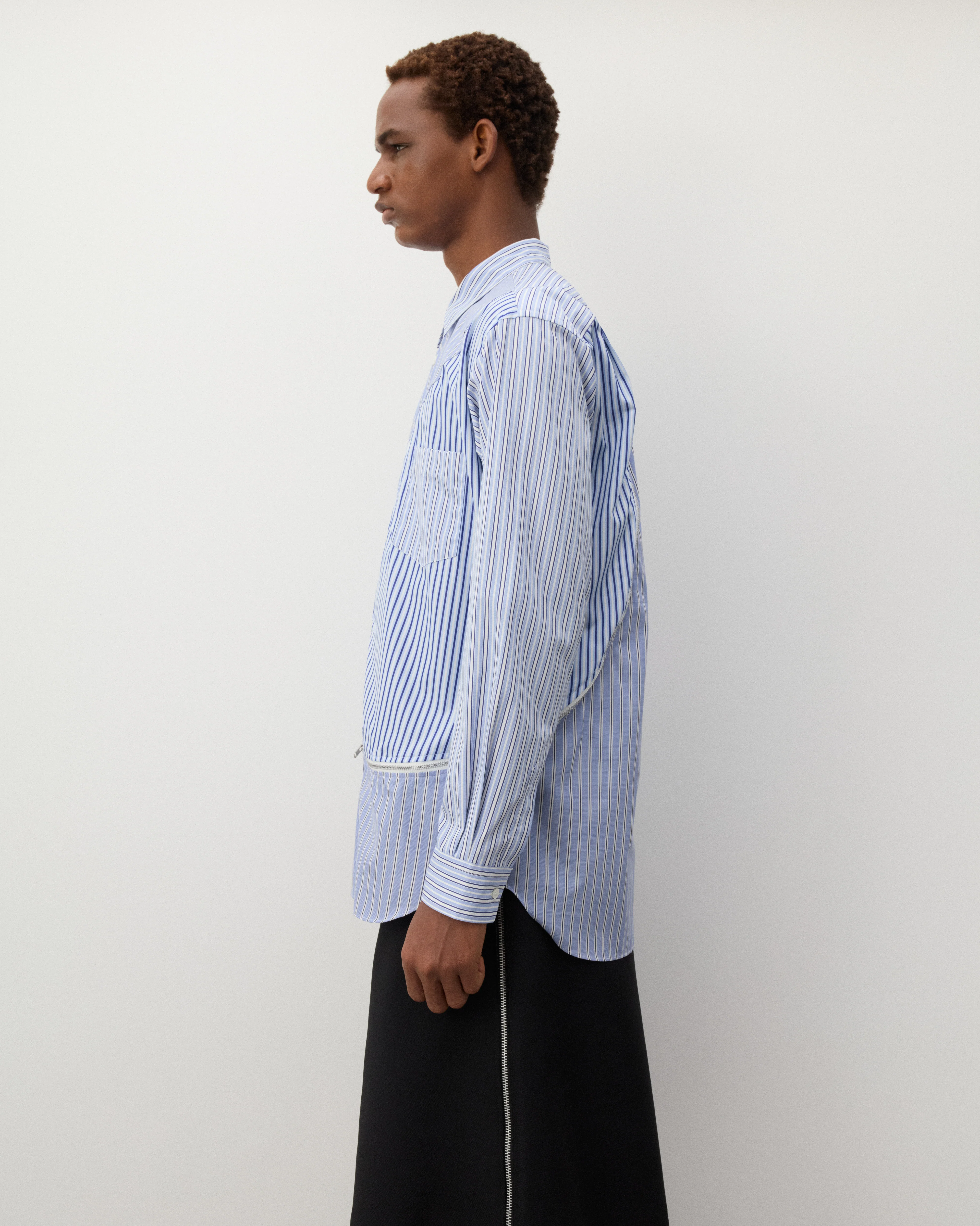 CDG Shirt - Men's Panelled Stripe Shirt - (Blue Stripe) - Image 4
