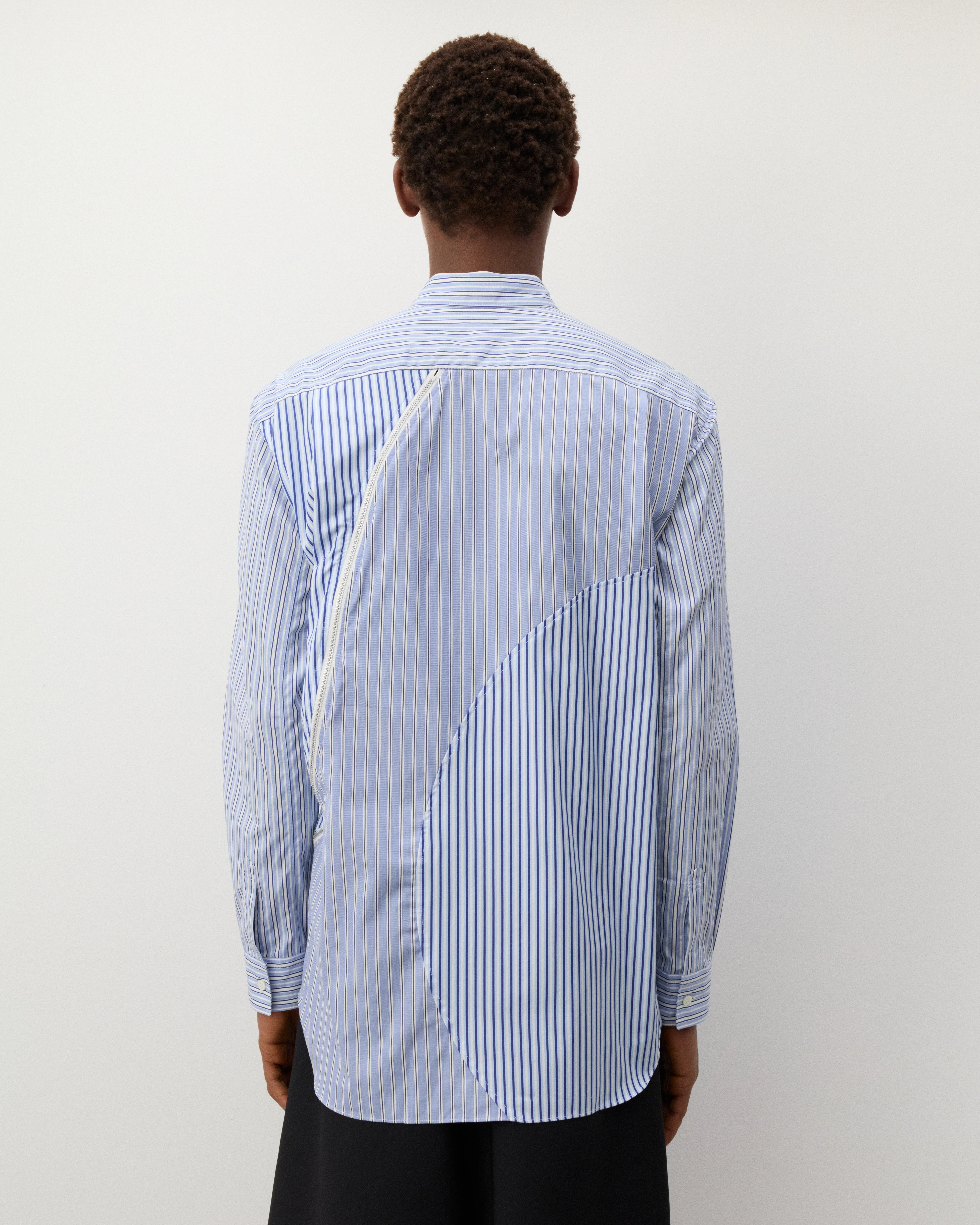 CDG Shirt - Men's Panelled Stripe Shirt - (Blue Stripe) - Image 5