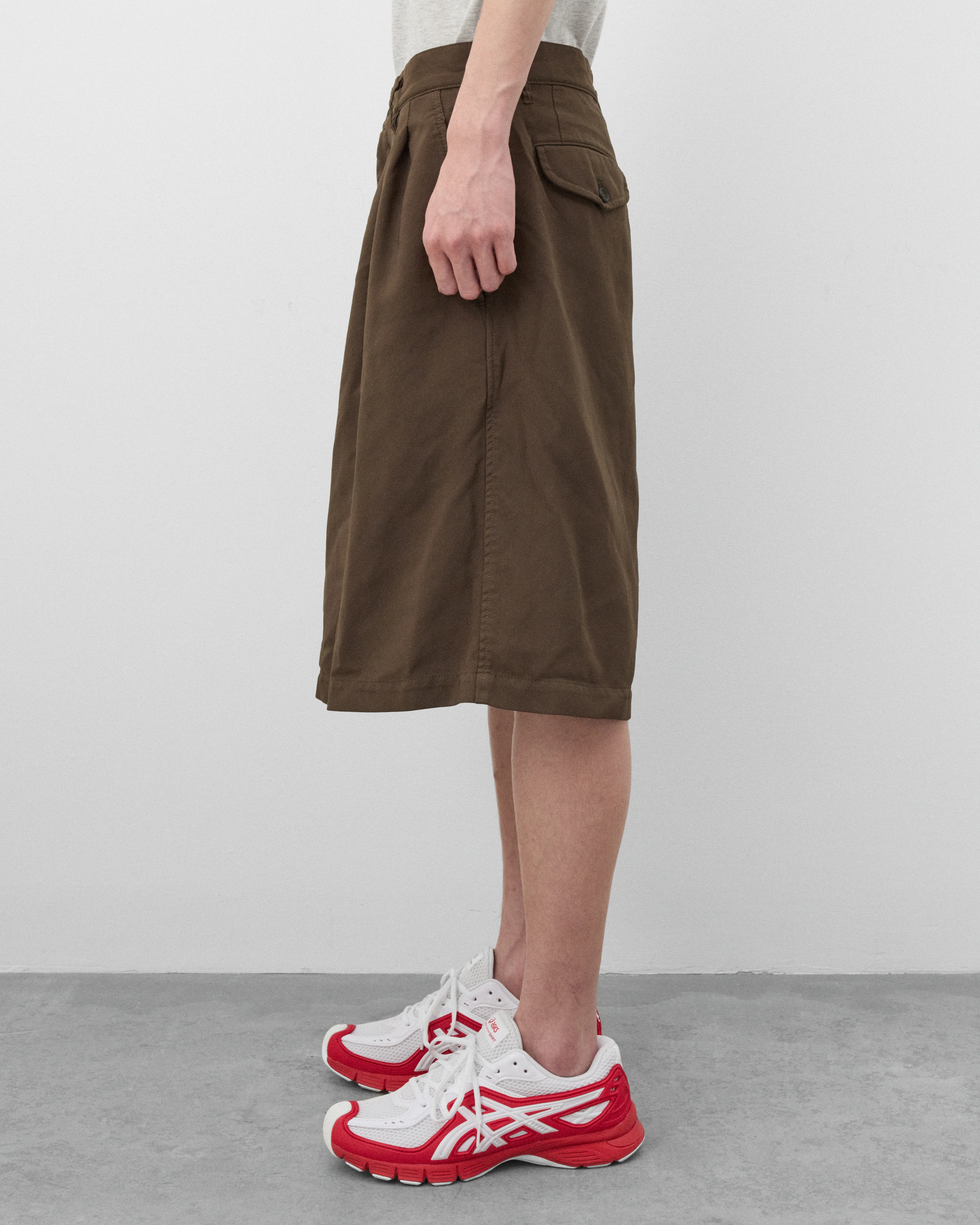 CDG Shirt - Men's Pleated Wide Leg Shorts - (Olive) - Image 4