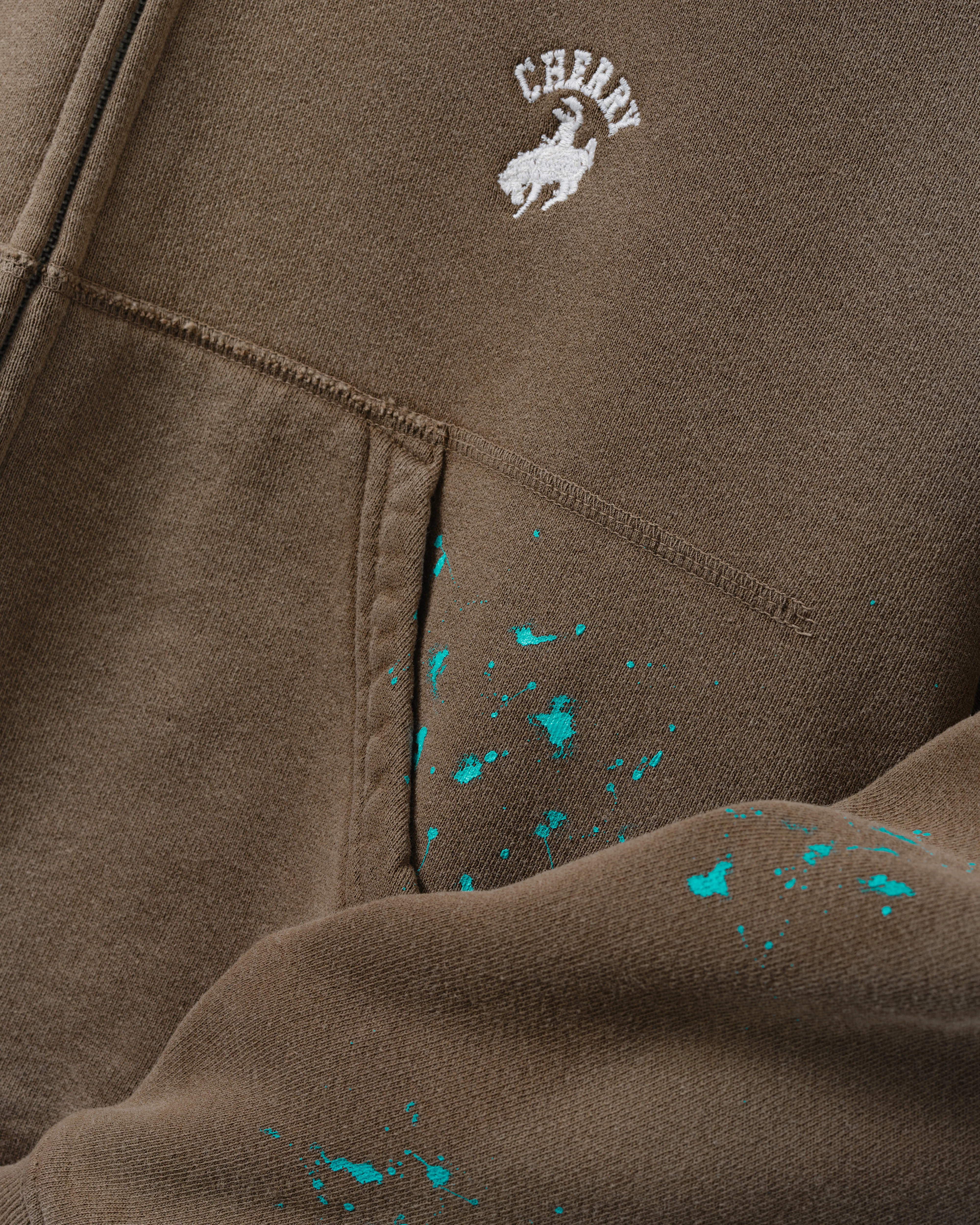 Cherry Los Angeles - Men's Western Athletic Zip Up Hoodie - (Brown) - Image 3