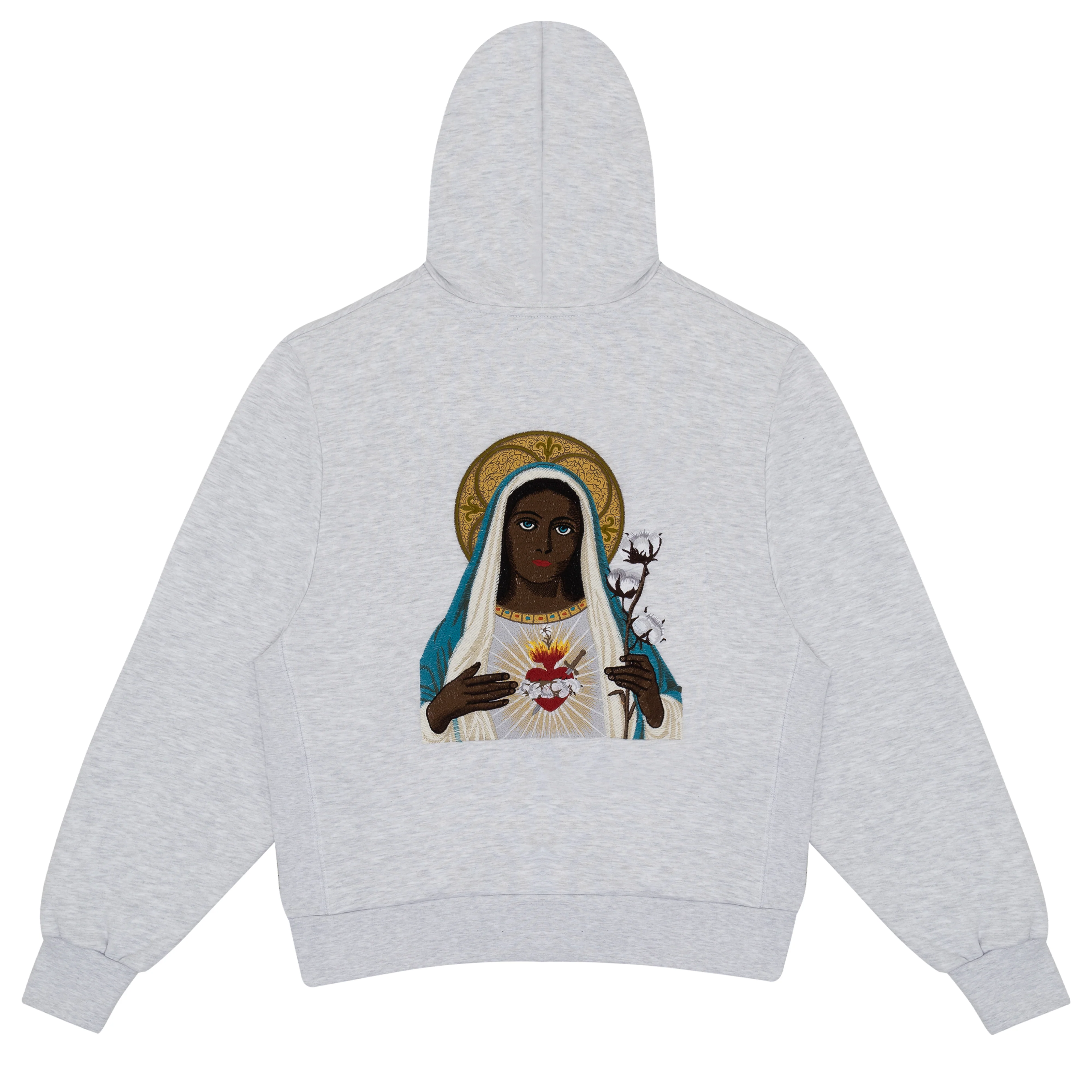 Denim Tears - Black Madonna Embroidered Zip Hoodie - (Grey) - Image 2