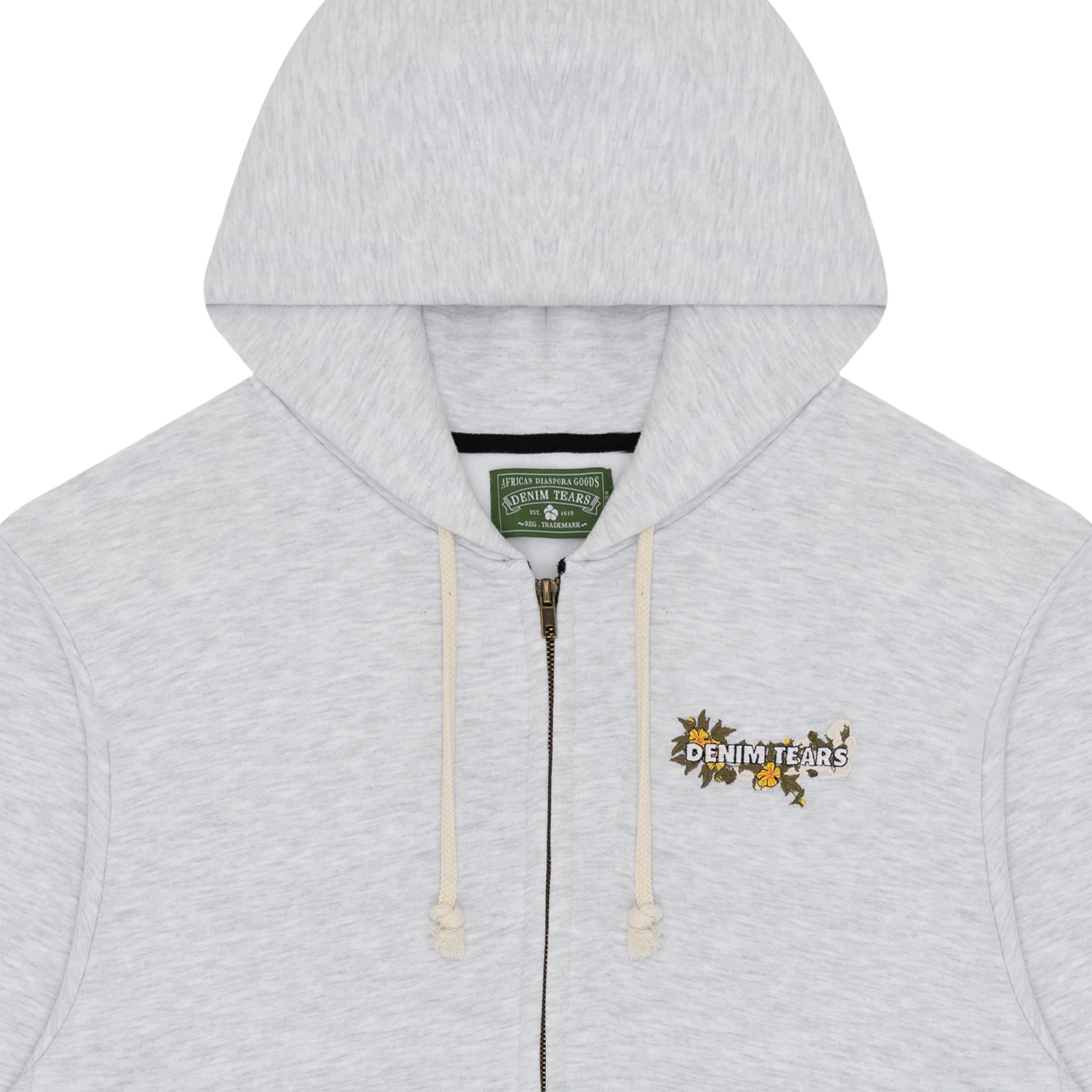 Denim Tears - Black Madonna Embroidered Zip Hoodie - (Grey) - Image 3