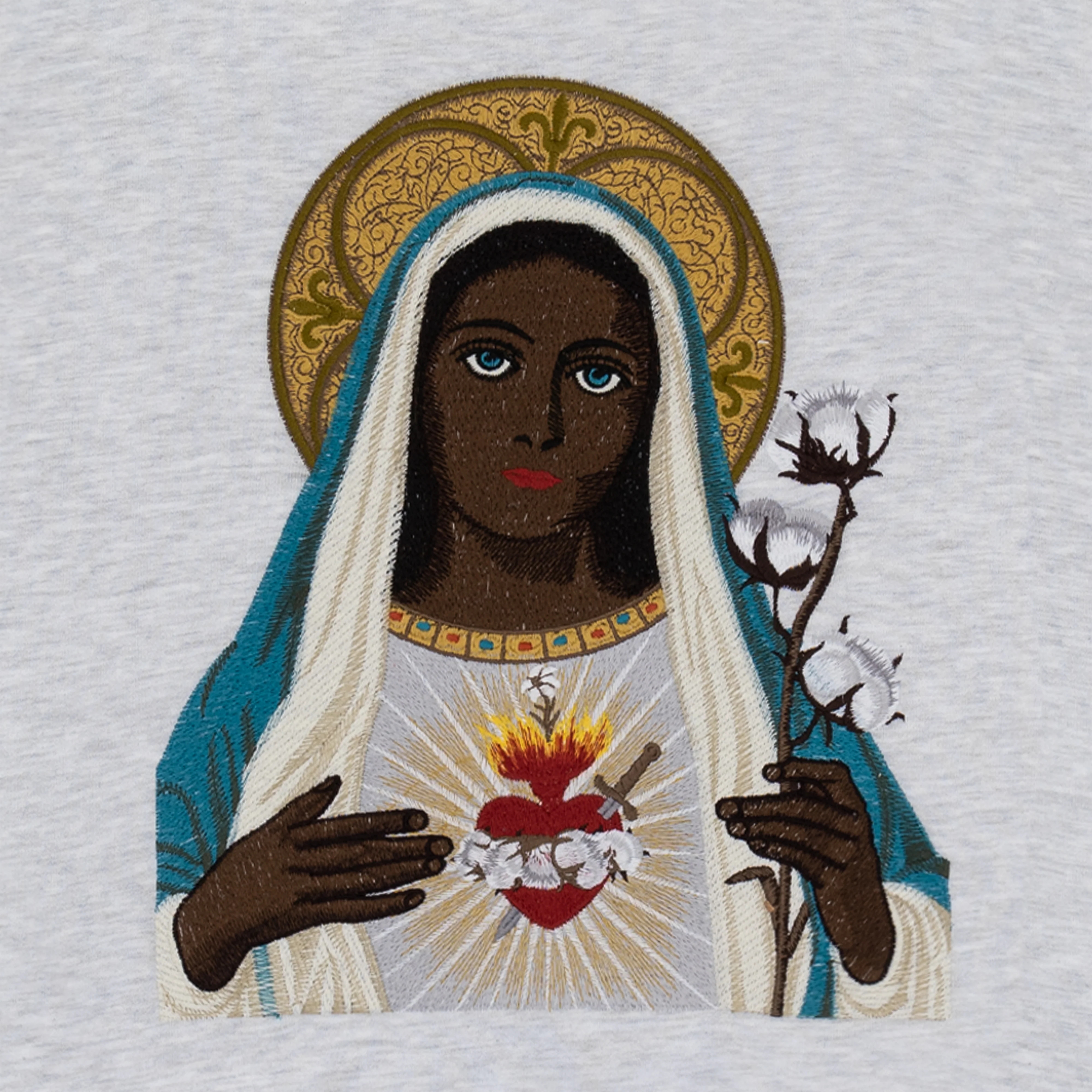 Denim Tears - Black Madonna Embroidered Zip Hoodie - (Grey) - Image 4