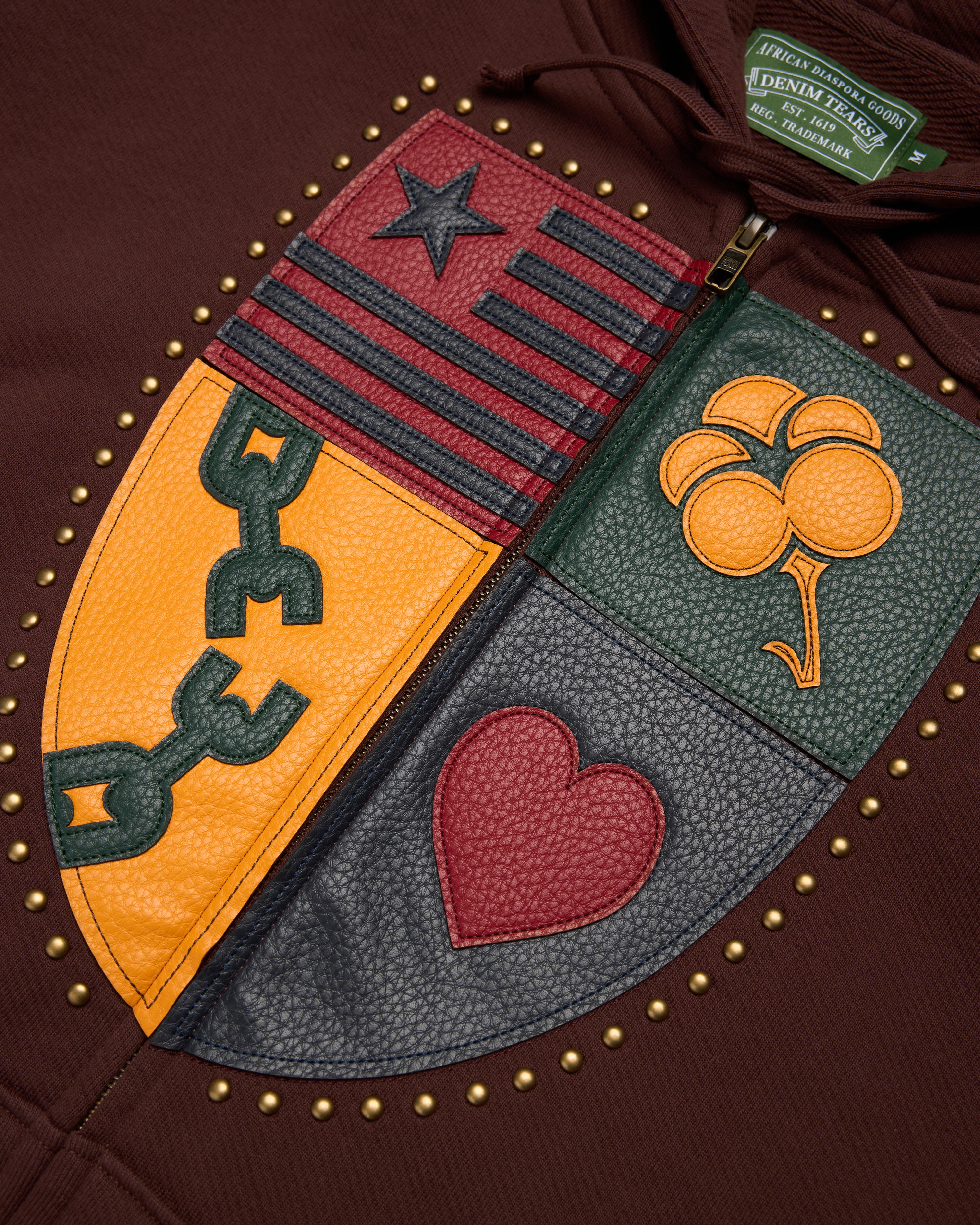 Denim Tears - Men's Crest Applique Zip Hoodie - (Washed Brown) - Image 2
