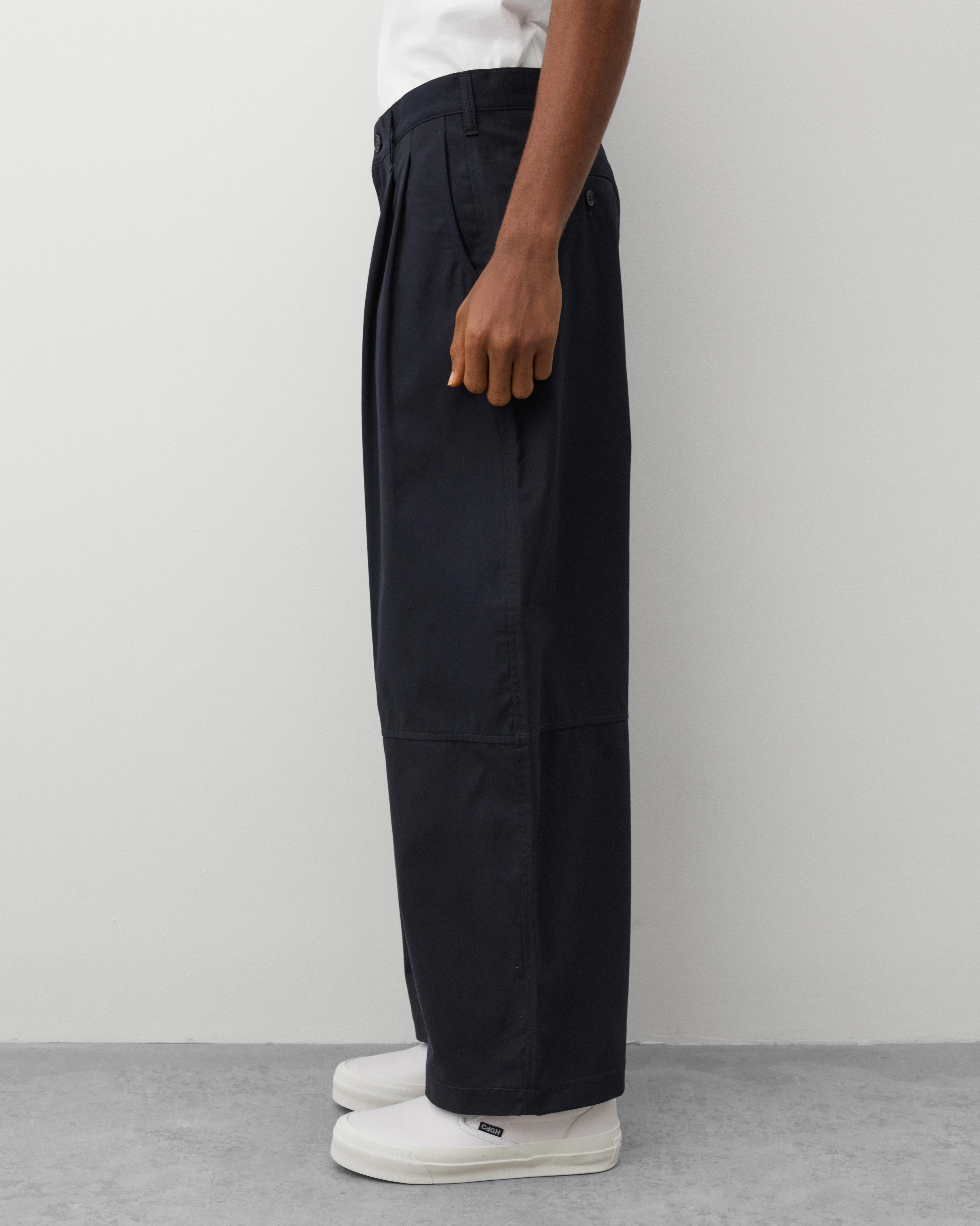 CDG Homme - Men's Pleated Barrel Leg Trousers - (Navy) - Image 4