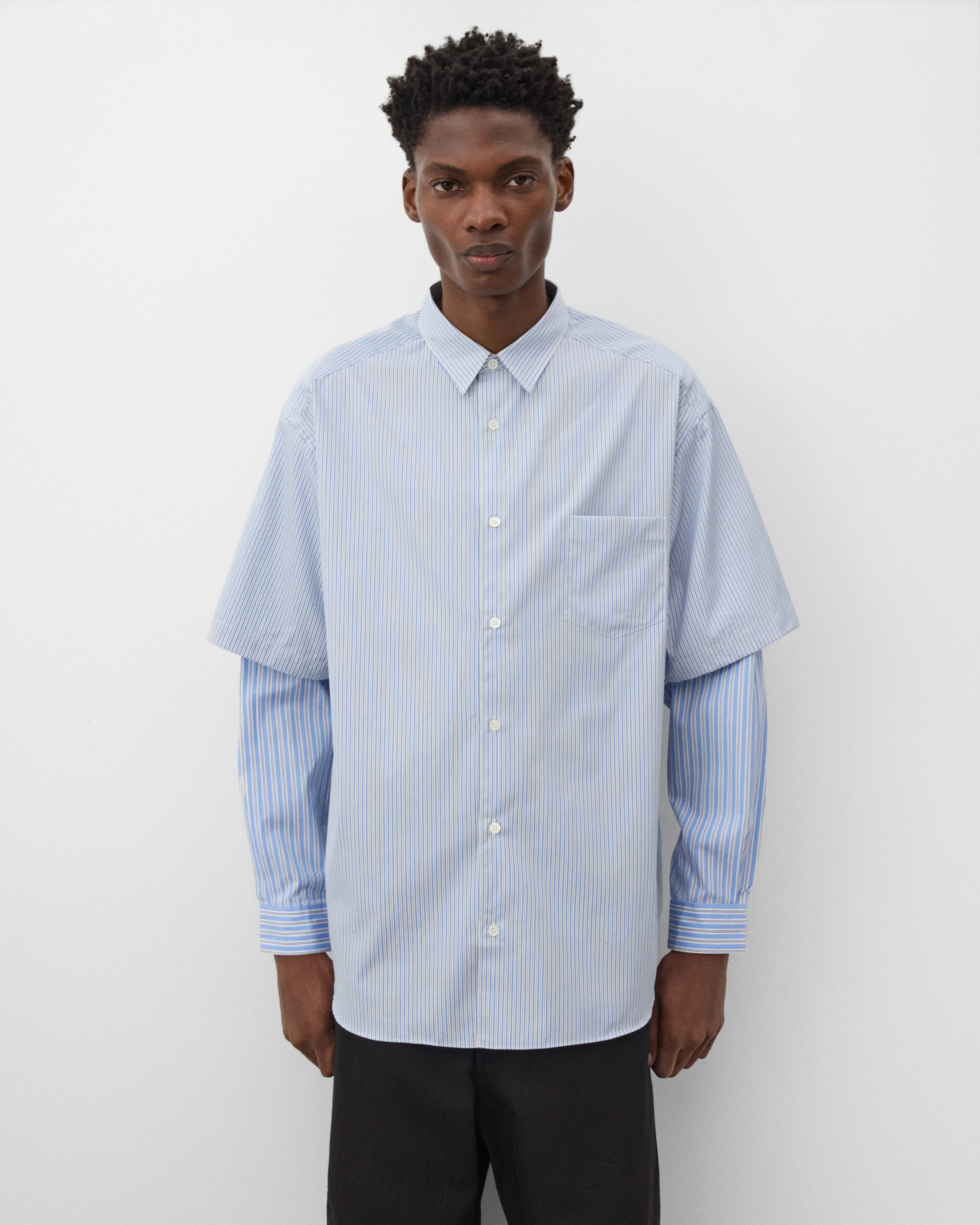 CDG Homme - Men's Layered Longsleeve Shirt - (Blue) - Image 3