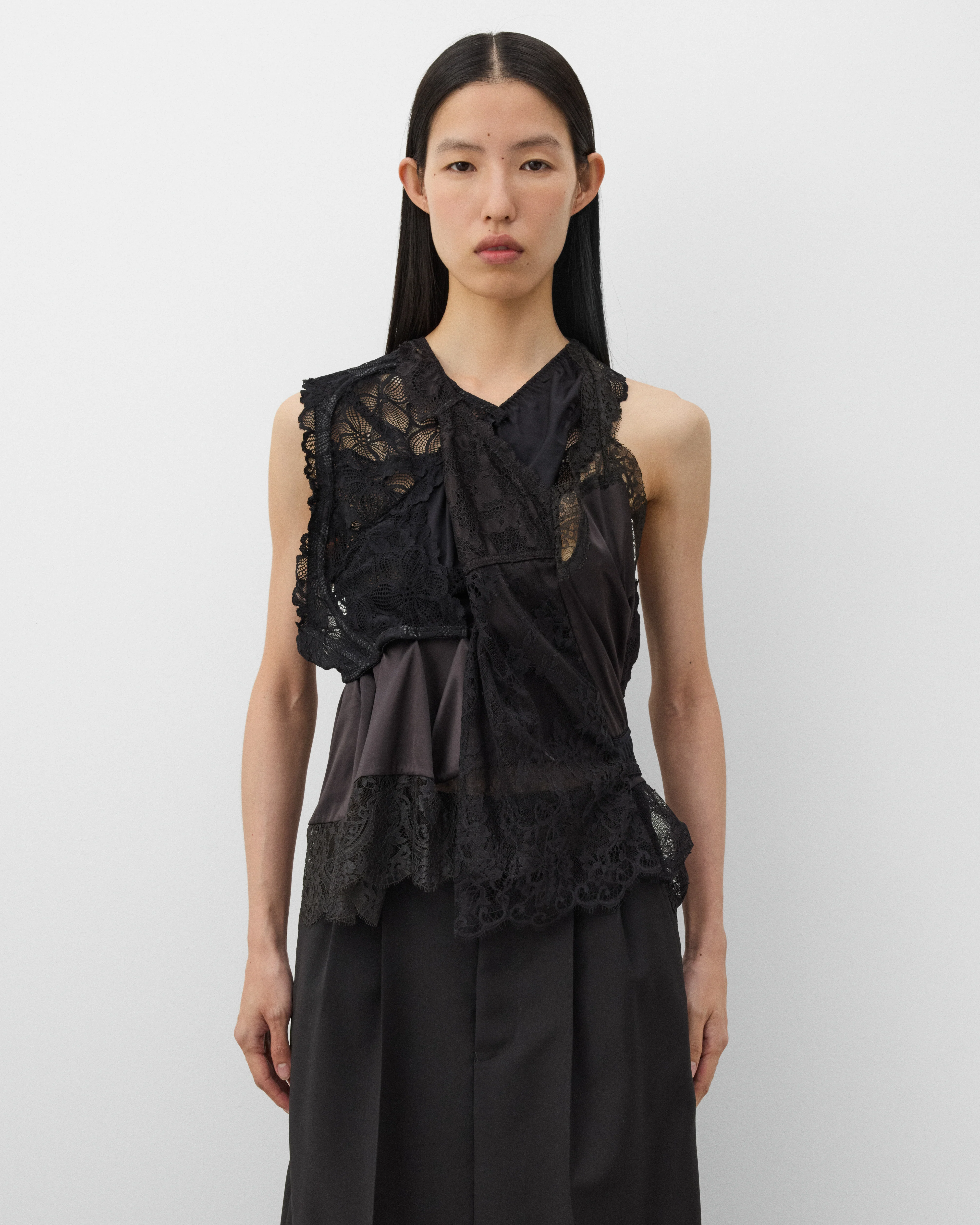 Junya Watanabe - Women's Satin and Lace Blouse - (Black) - Image 3