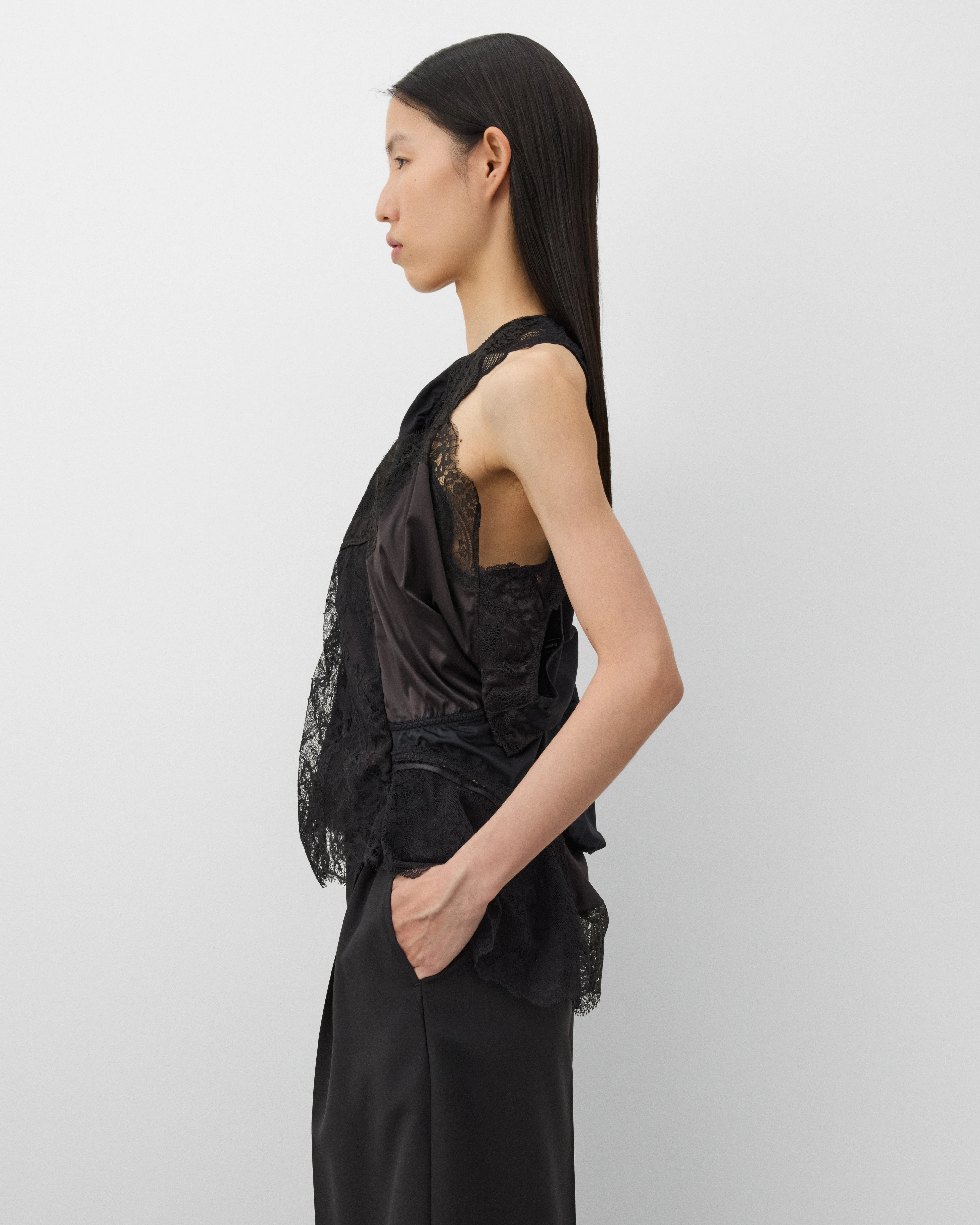 Junya Watanabe - Women's Satin and Lace Blouse - (Black) - Image 4