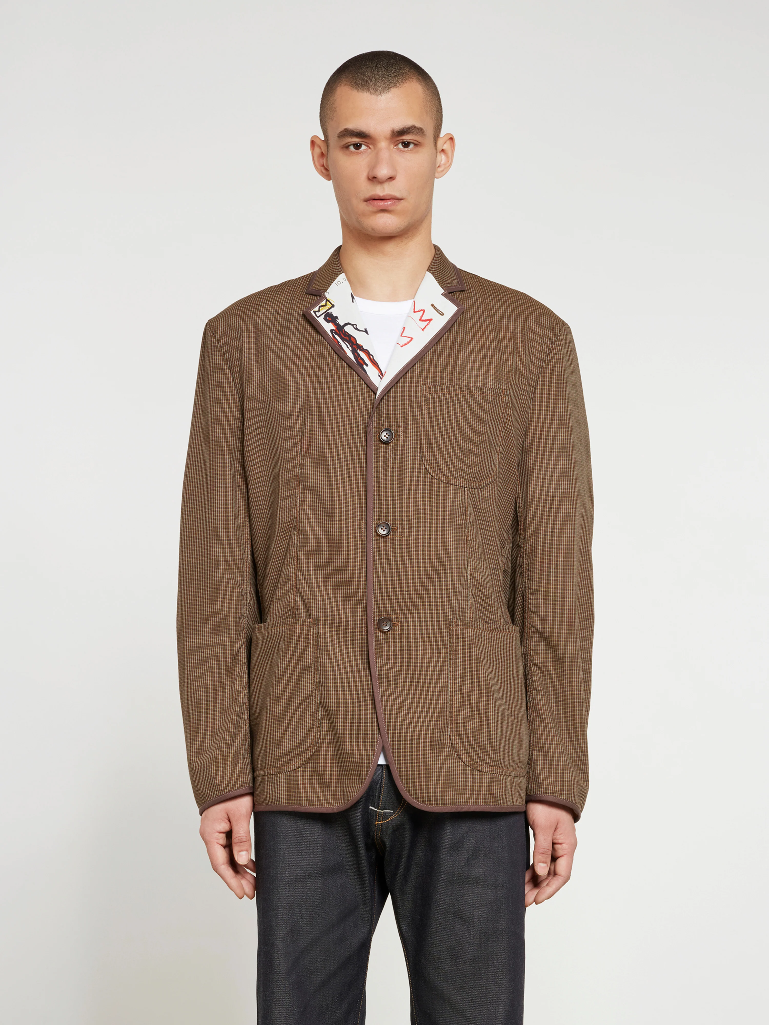 Junya Watanabe MAN - Jean-Michel Basquiat Polyester Wool Check Jacket - (Brown) - Image 2