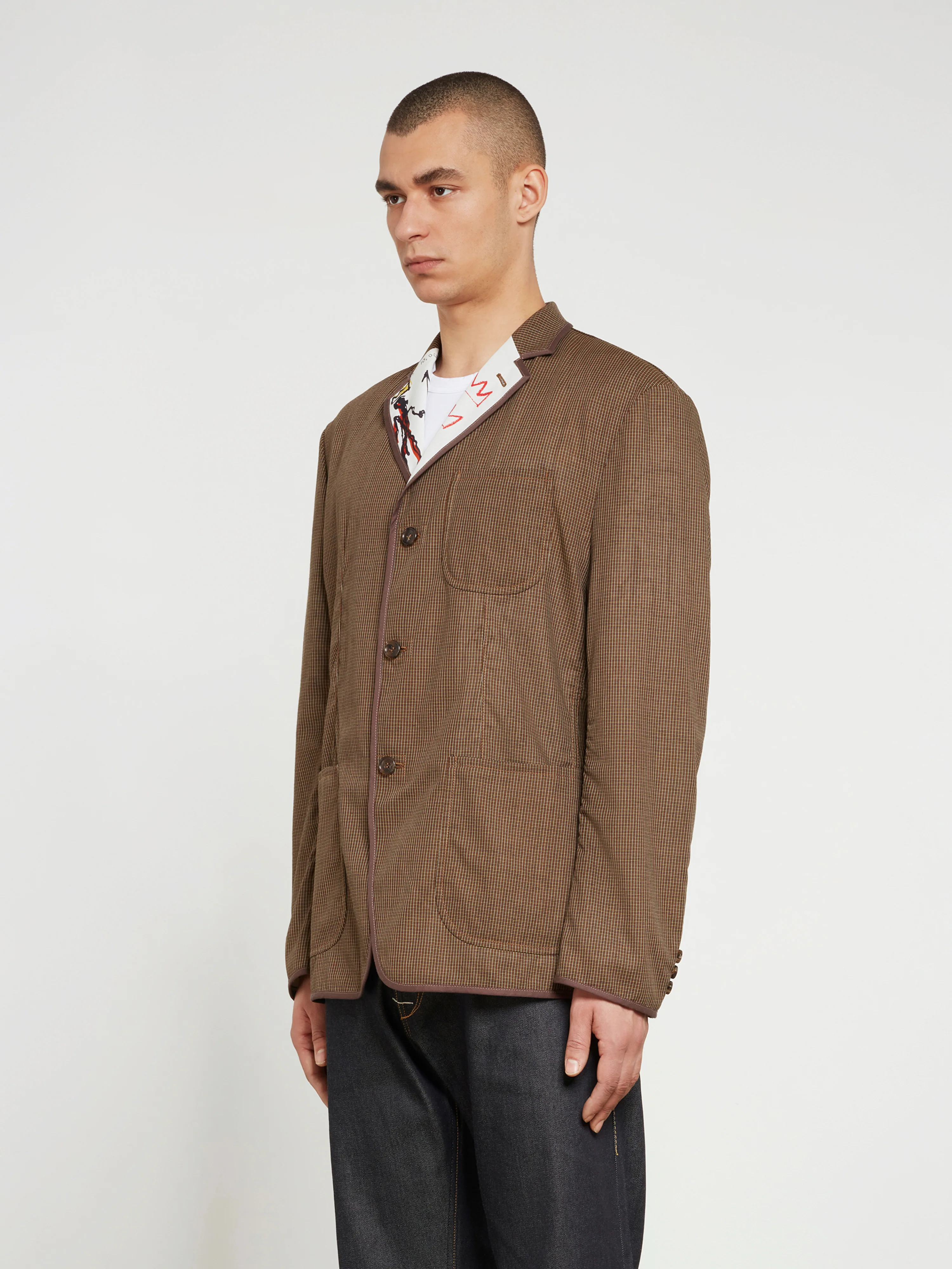 Junya Watanabe MAN - Jean-Michel Basquiat Polyester Wool Check Jacket - (Brown) - Image 3