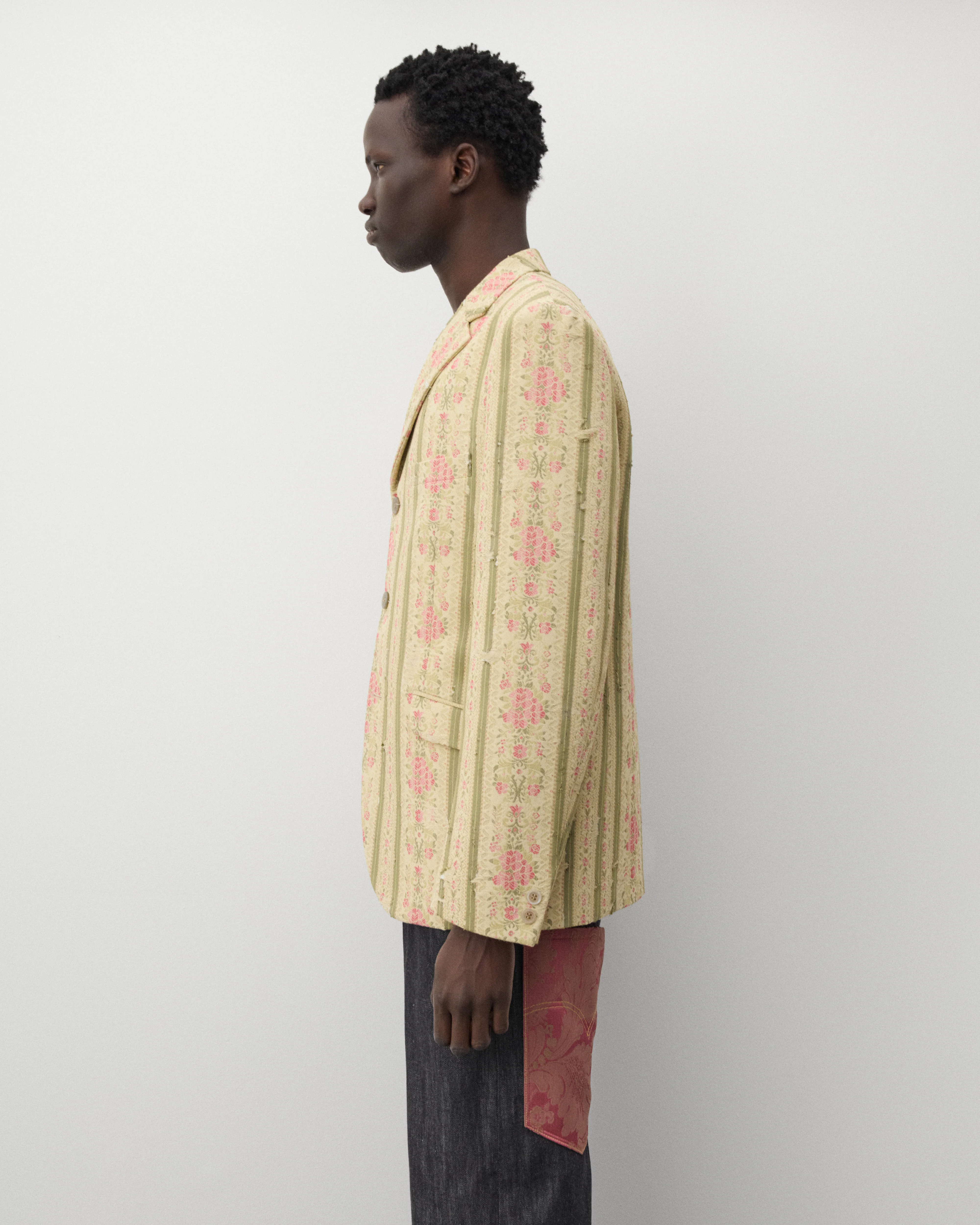 Junya Watanabe Man - Men's Floral Stripe Blazer - (Cream/Green/Pink) - Image 4