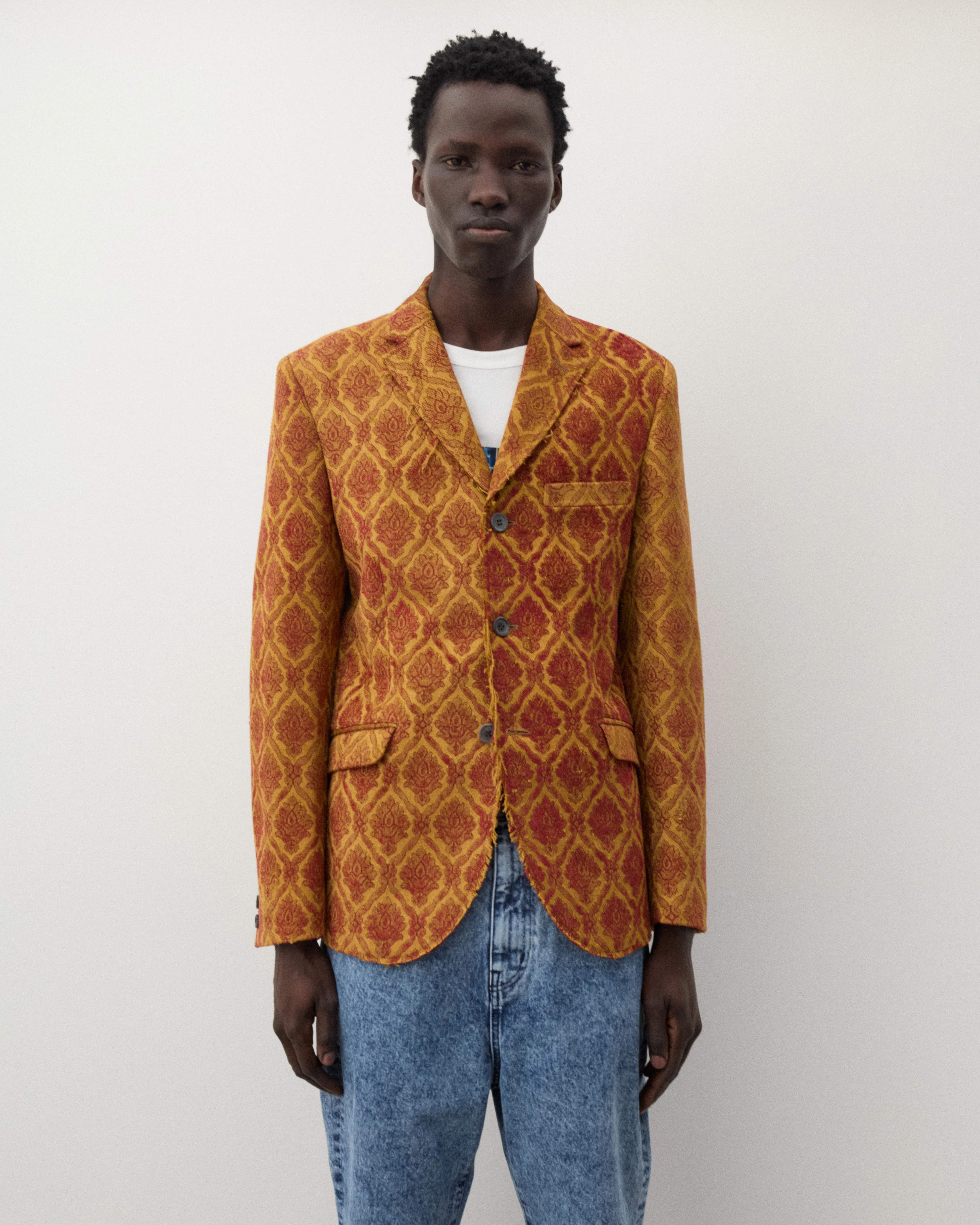 Junya Watanabe Man - Men's Damask Patten Blazer - (Red/Yellow) - Image 3