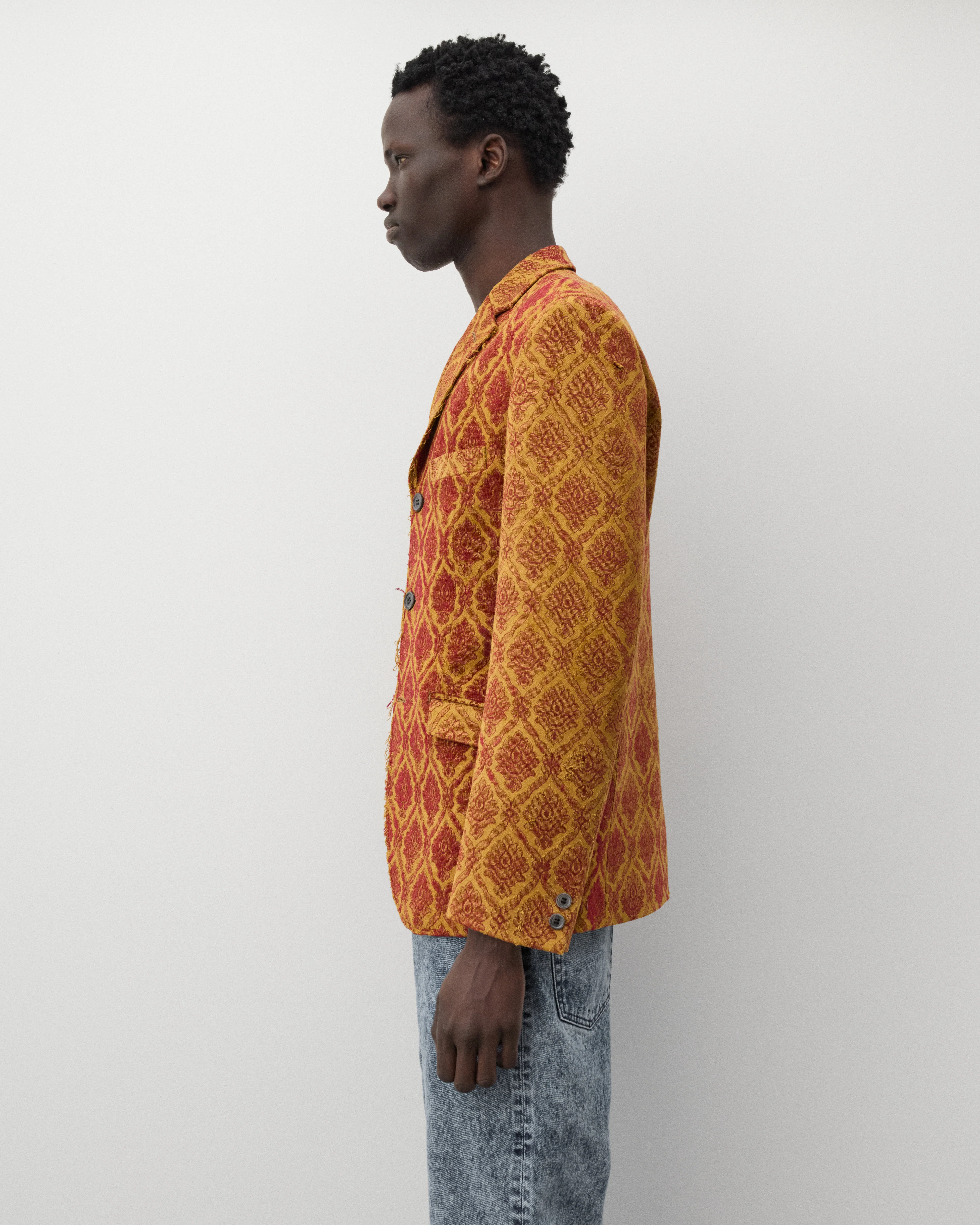 Junya Watanabe Man - Men's Damask Patten Blazer - (Red/Yellow) - Image 4
