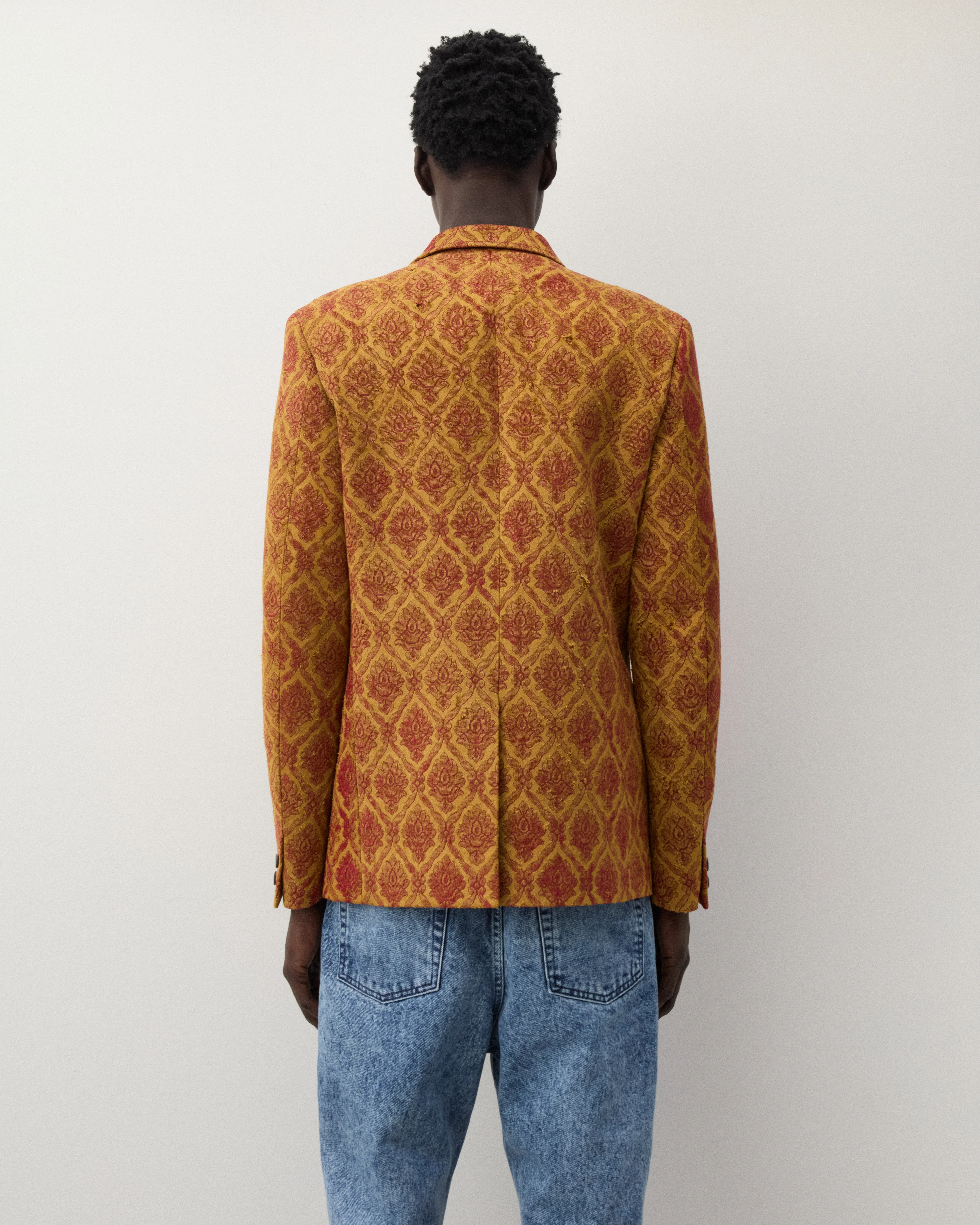 Junya Watanabe Man - Men's Damask Patten Blazer - (Red/Yellow) - Image 5