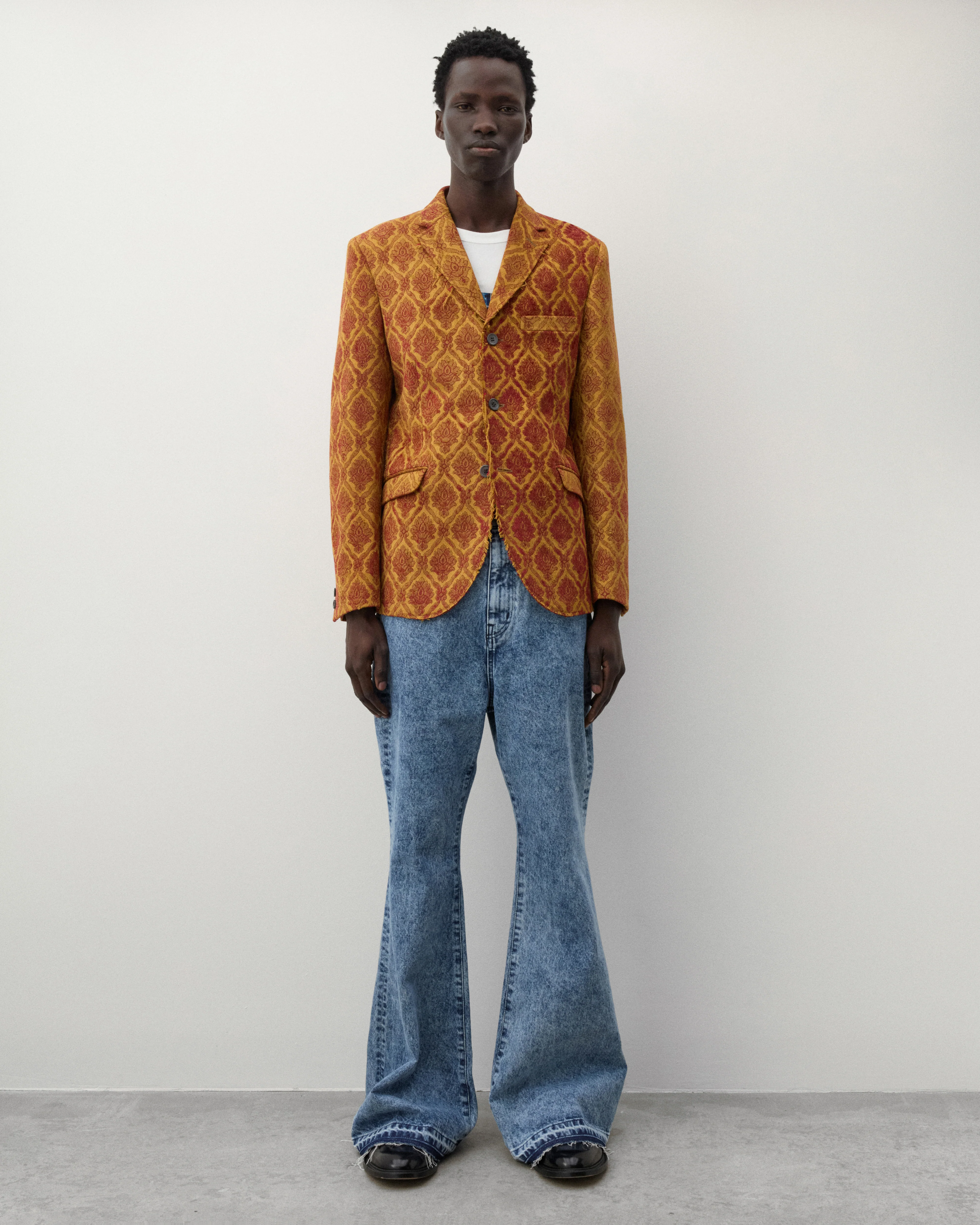 Junya Watanabe Man - Men's Damask Patten Blazer - (Red/Yellow) - Image 6