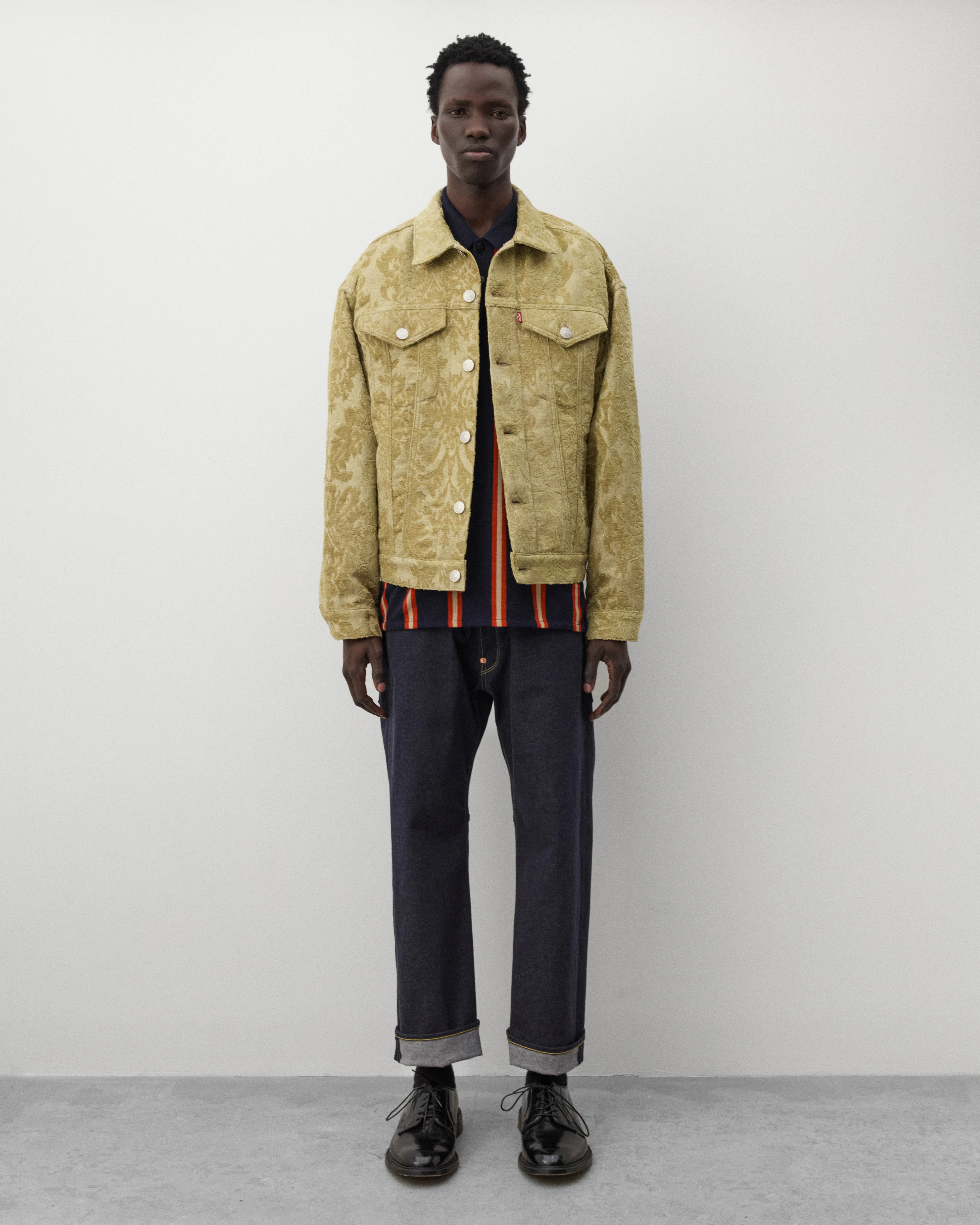 Junya Watanabe Man - Men's Striped Knit Polo - (Navy/Orange) - Image 6