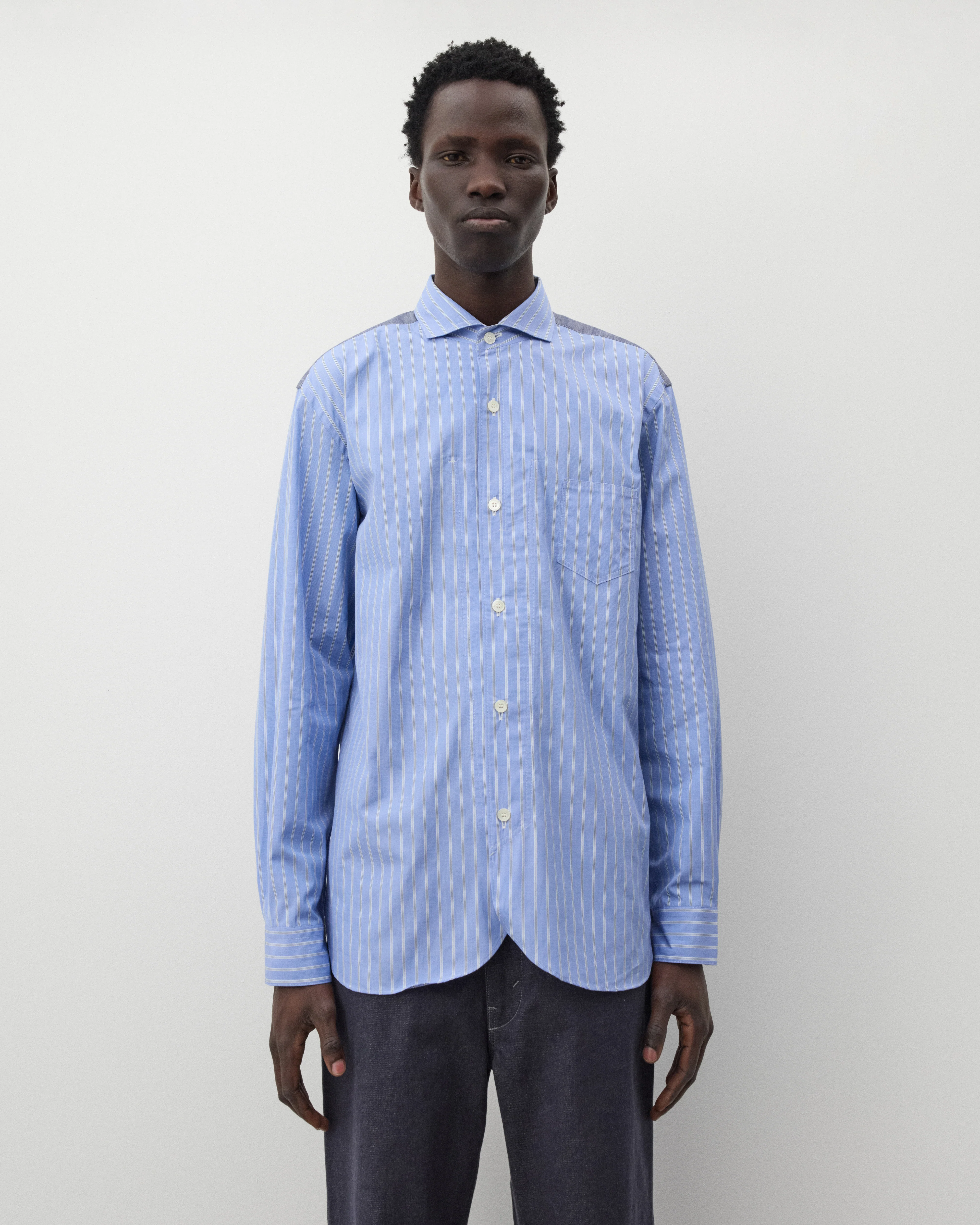 Junya Watanabe Man - Men's Contrast Stripe Shirt - (Blue) - Image 3