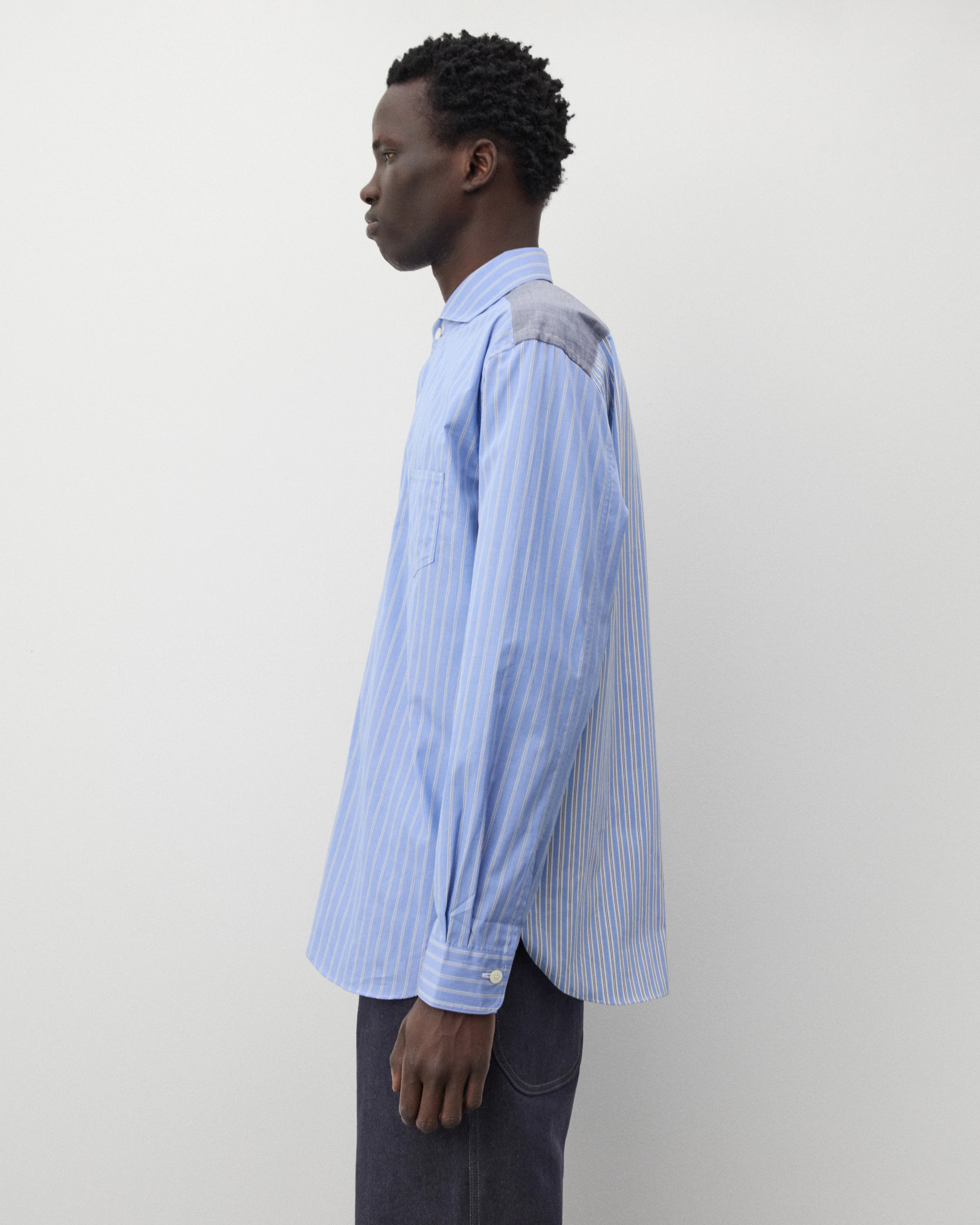 Junya Watanabe Man - Men's Contrast Stripe Shirt - (Blue) - Image 4