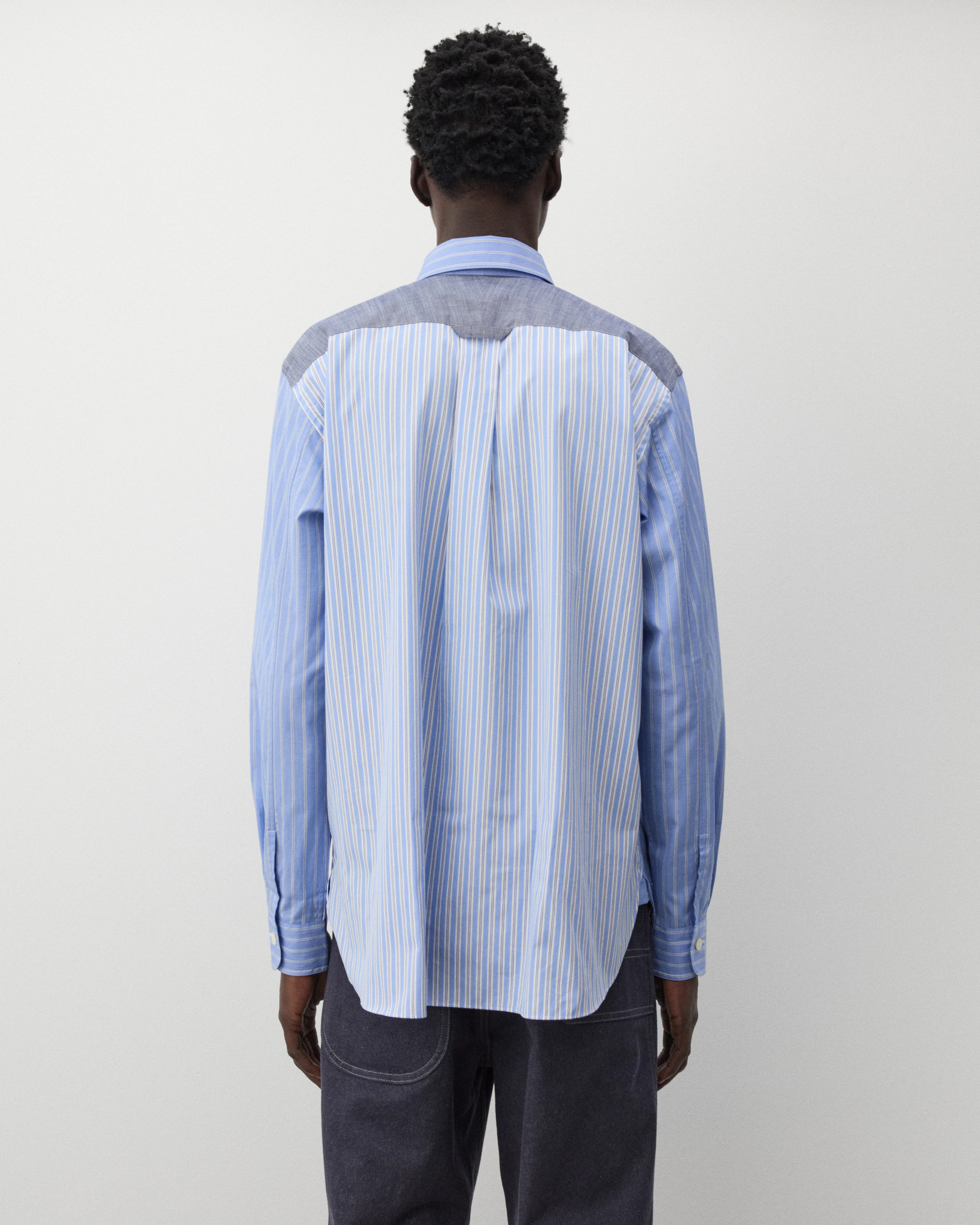Junya Watanabe Man - Men's Contrast Stripe Shirt - (Blue) - Image 5