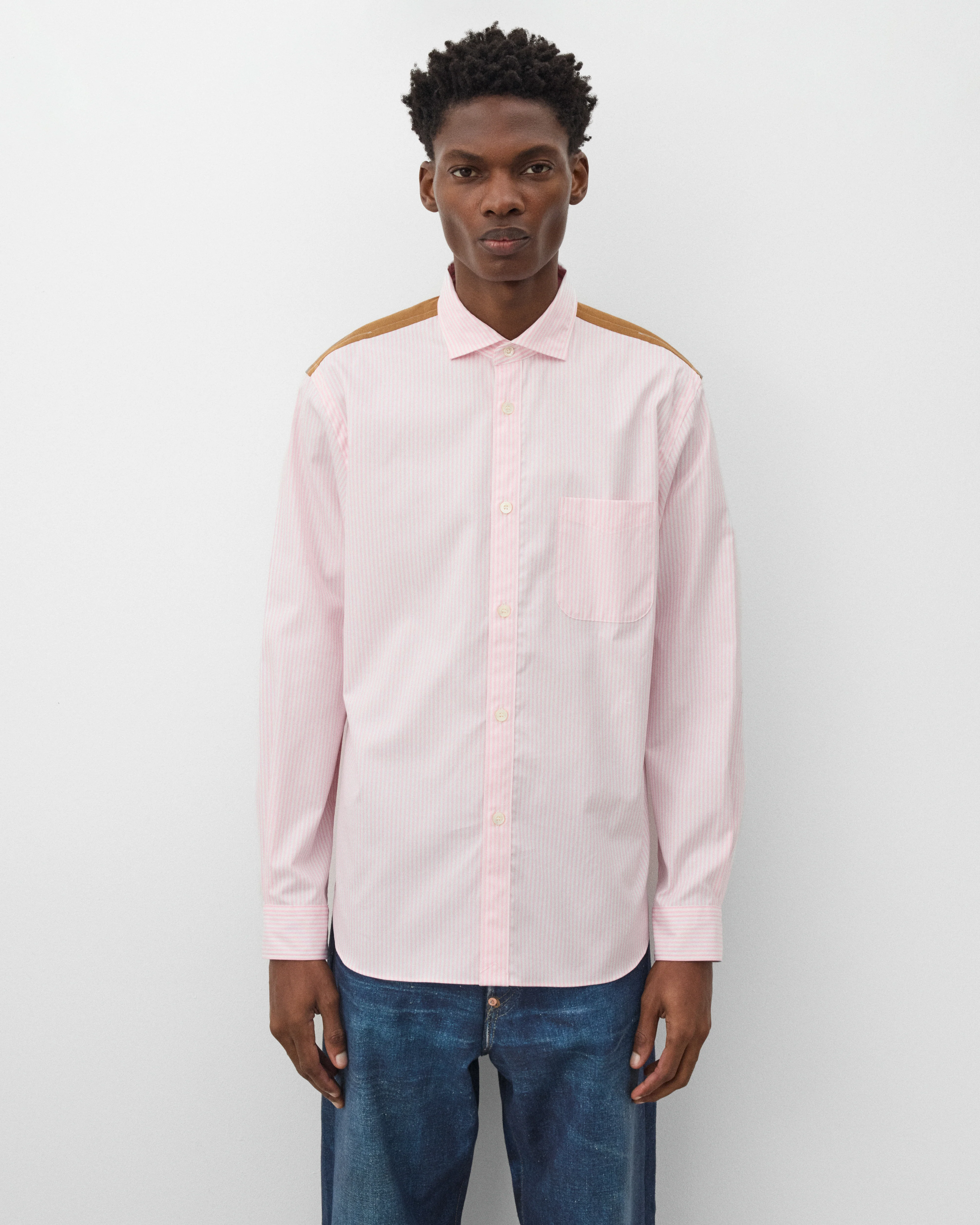 Junya Watanabe Man - Men's Stripe & Check Shirt - (Pink) - Image 3