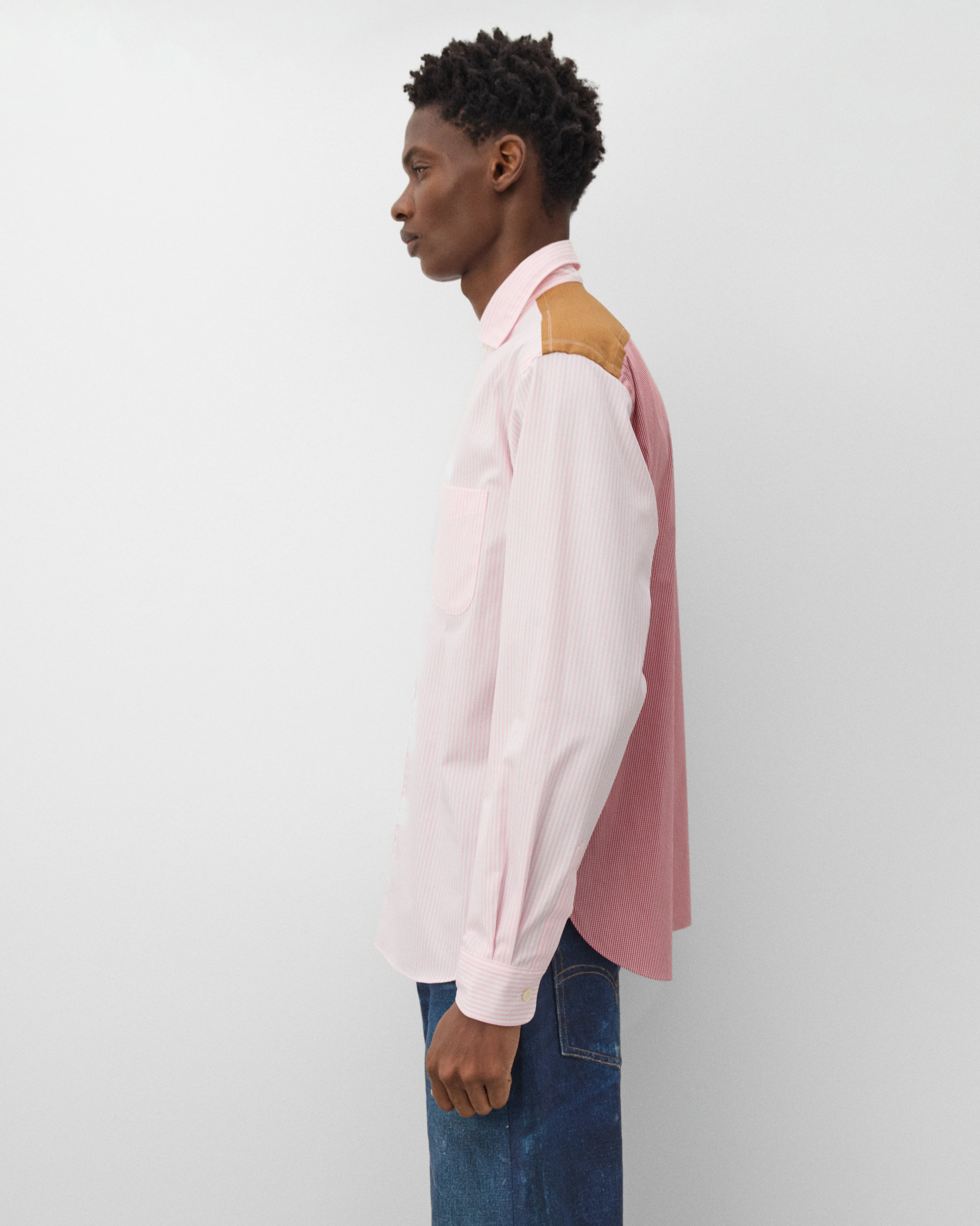 Junya Watanabe Man - Men's Stripe & Check Shirt - (Pink) - Image 4