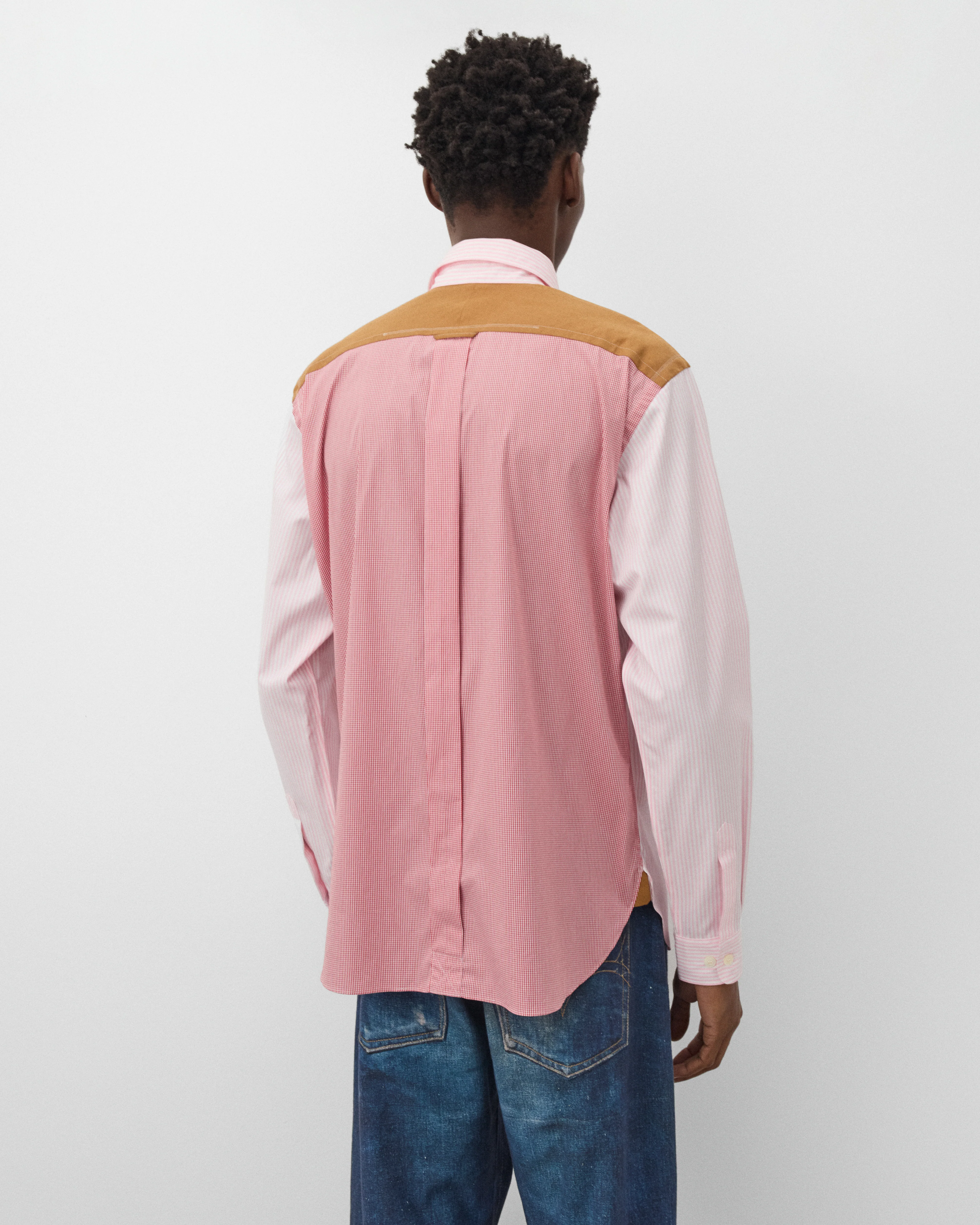 Junya Watanabe Man - Men's Stripe & Check Shirt - (Pink) - Image 5