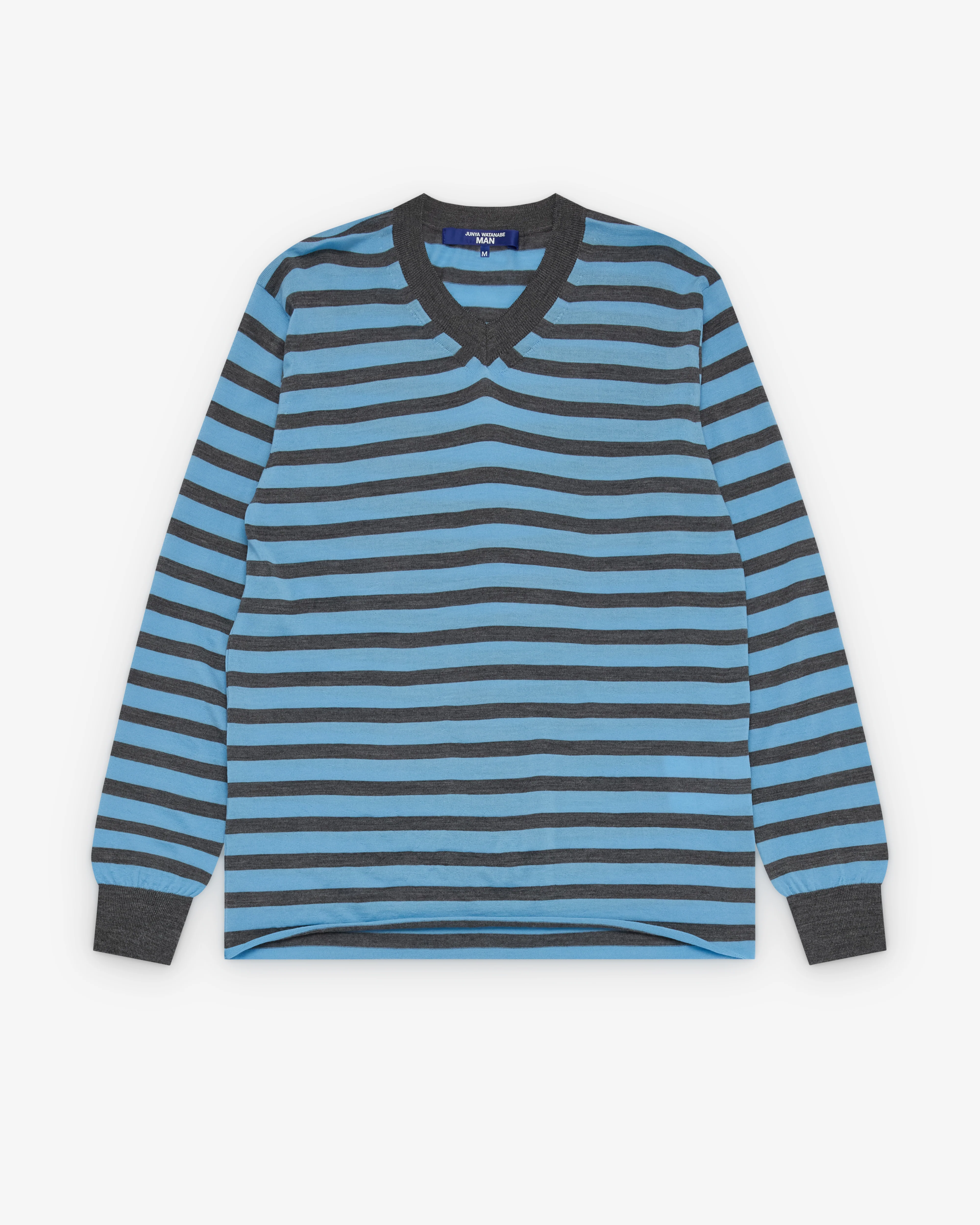 Junya Watanabe Man - Men's Striped V-Neck Sweater - (Grey/Sax Blue)