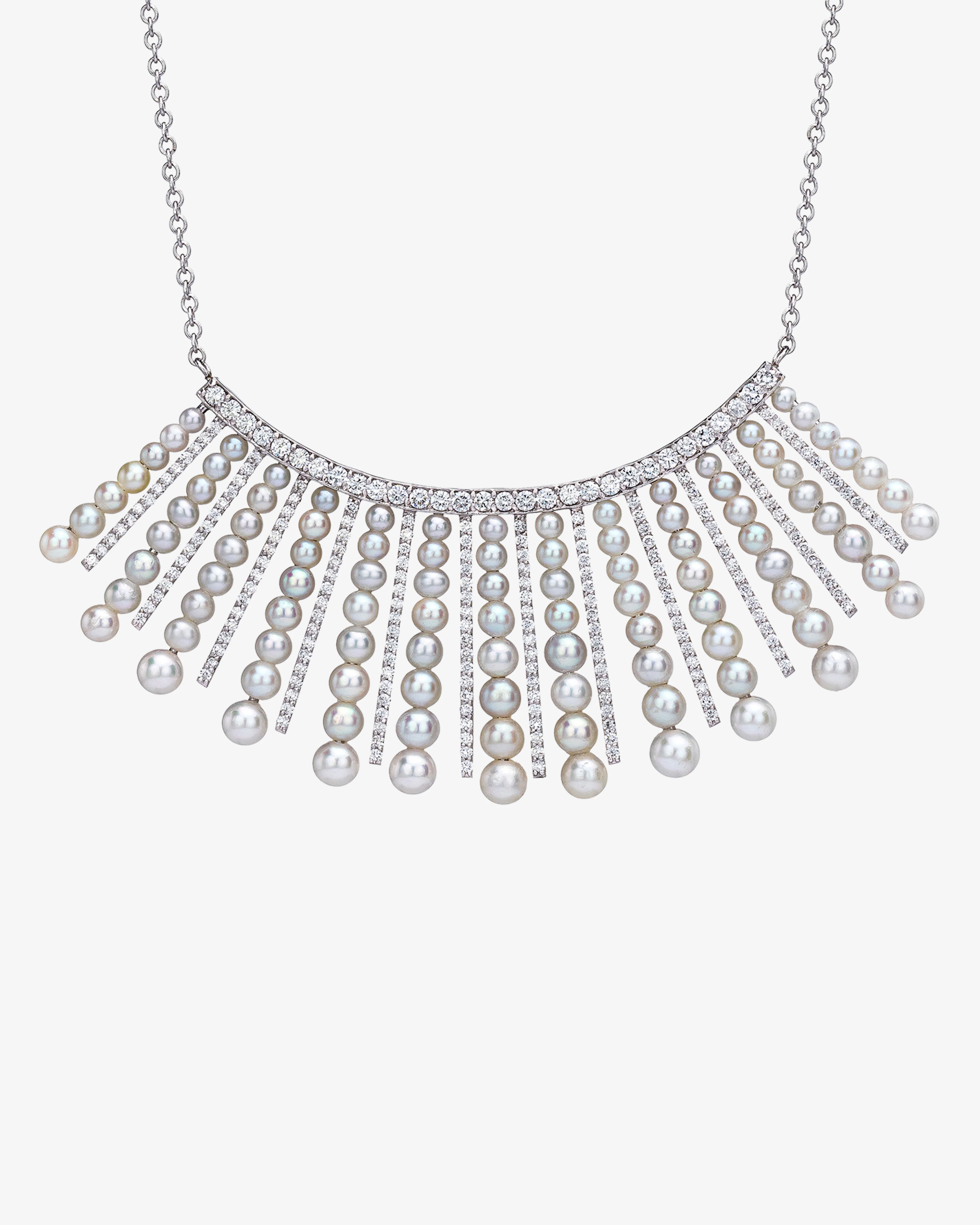 Mindi Mond - Women's Diamond Pearl Spoke Necklace - (White Gold) - Image 2